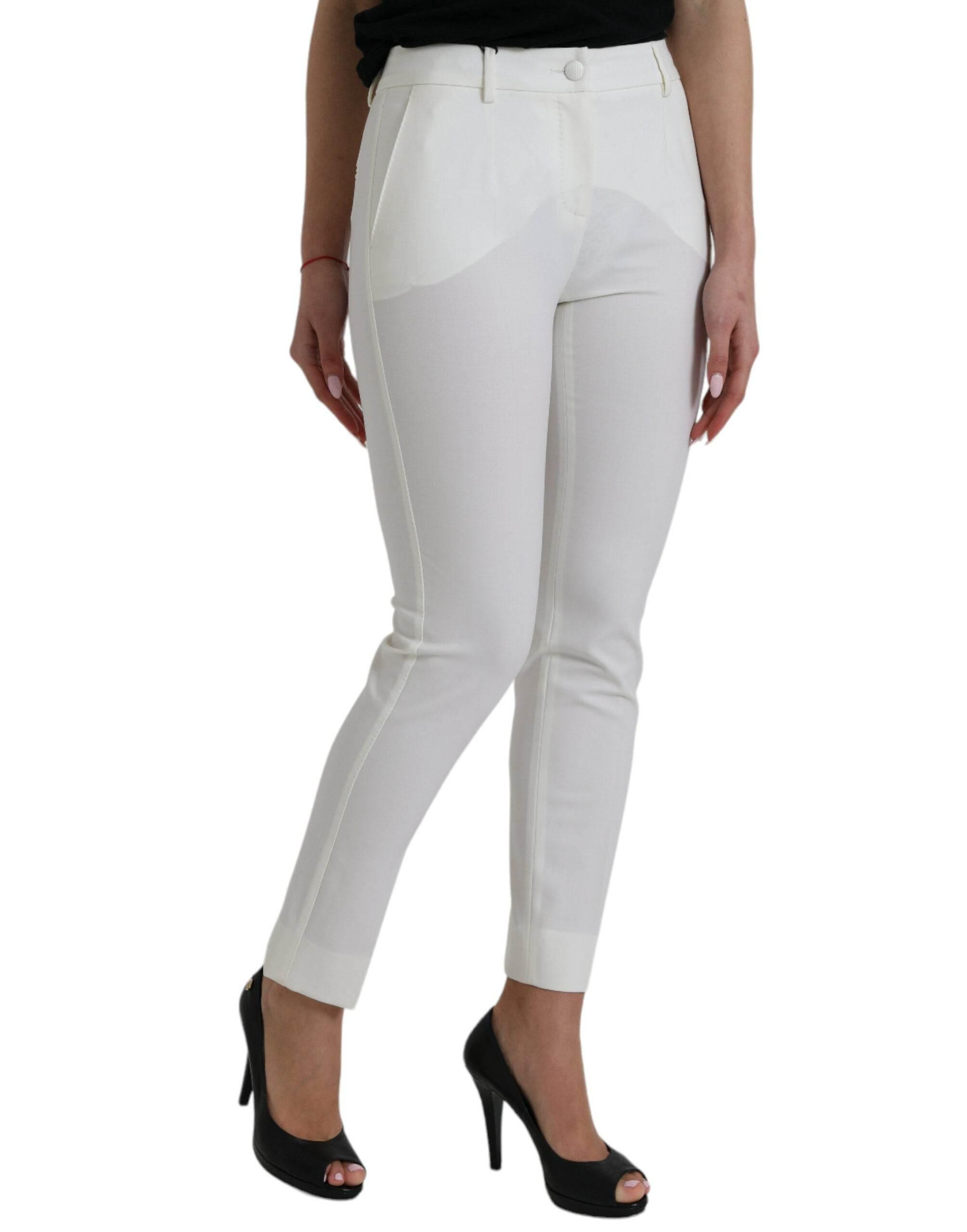 Dolce & Gabbana White Wool Mid Waist Tapered Pants - Hilstor