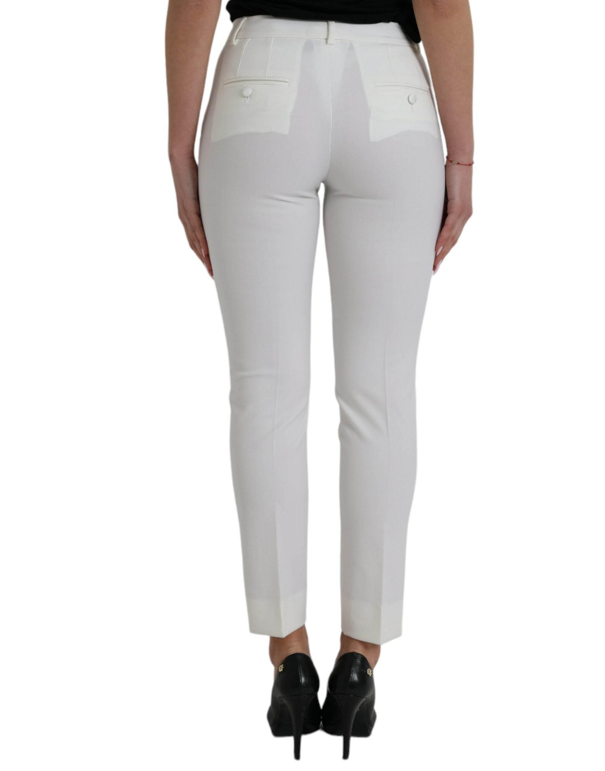 Dolce & Gabbana White Wool Mid Waist Tapered Pants - Hilstor