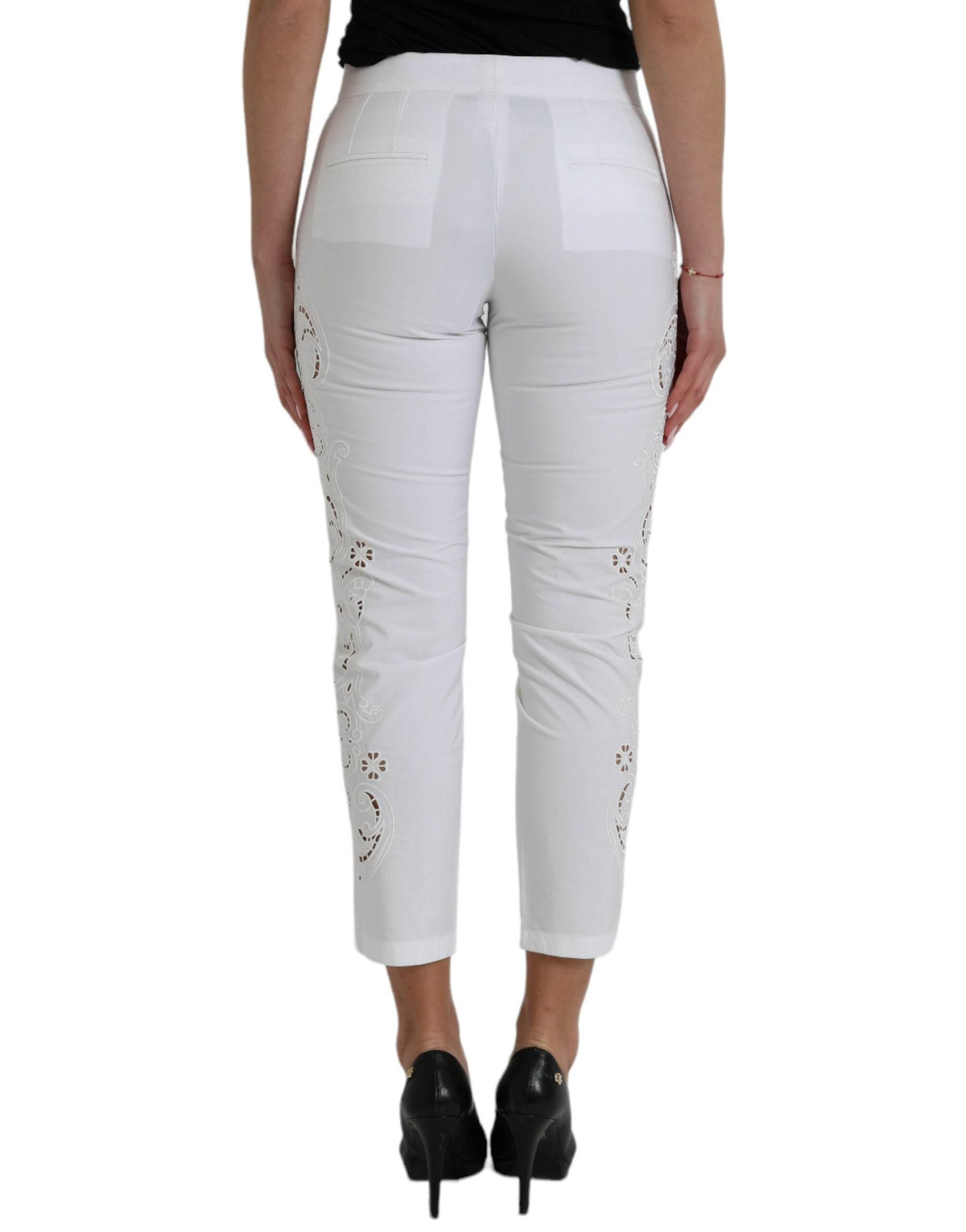 Dolce & Gabbana White Cut Out Cotton Mid Waist Cropped Pants - Hilstor