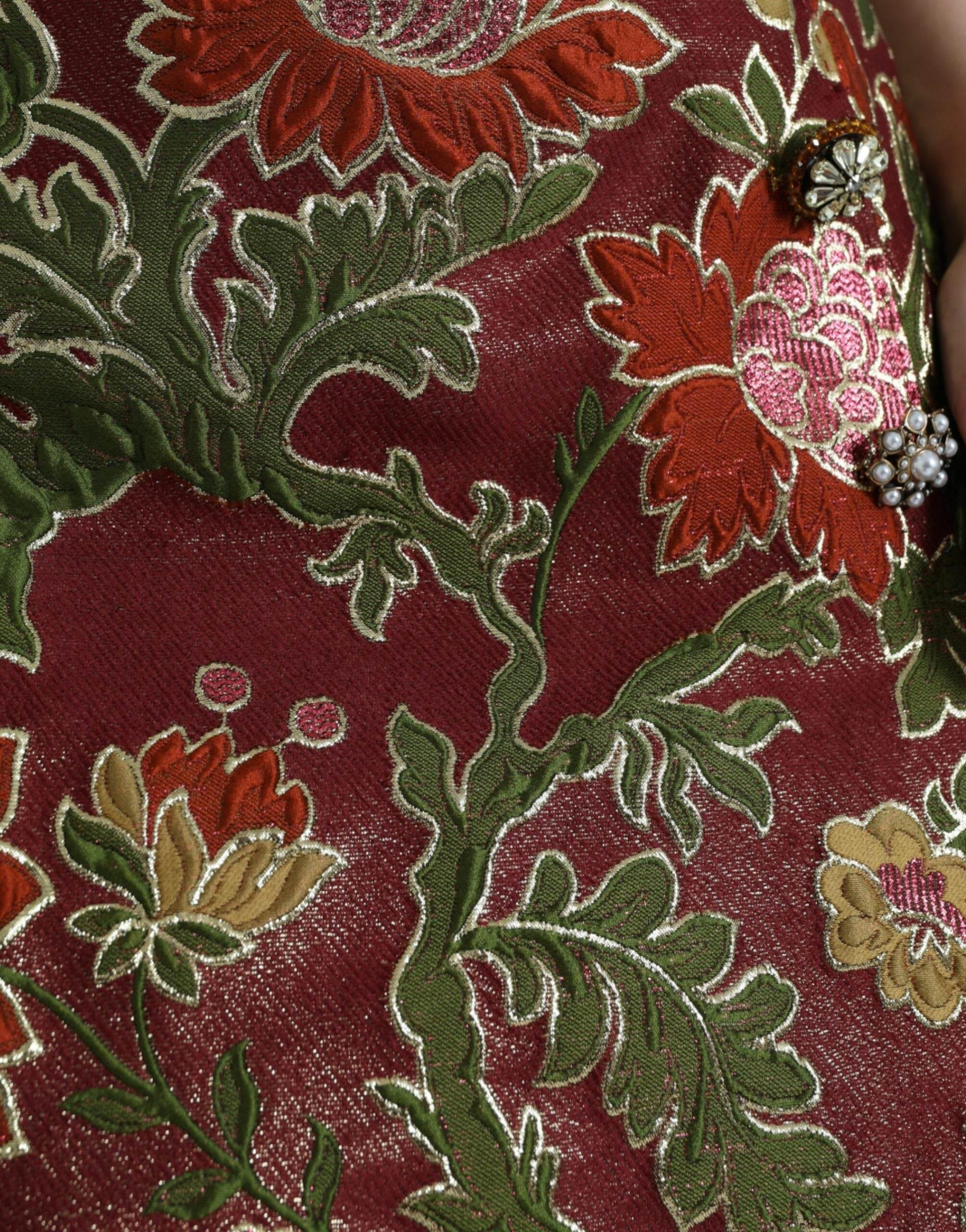 Dolce & Gabbana Maroon Floral Jacquard Mini Skirt - Hilstor