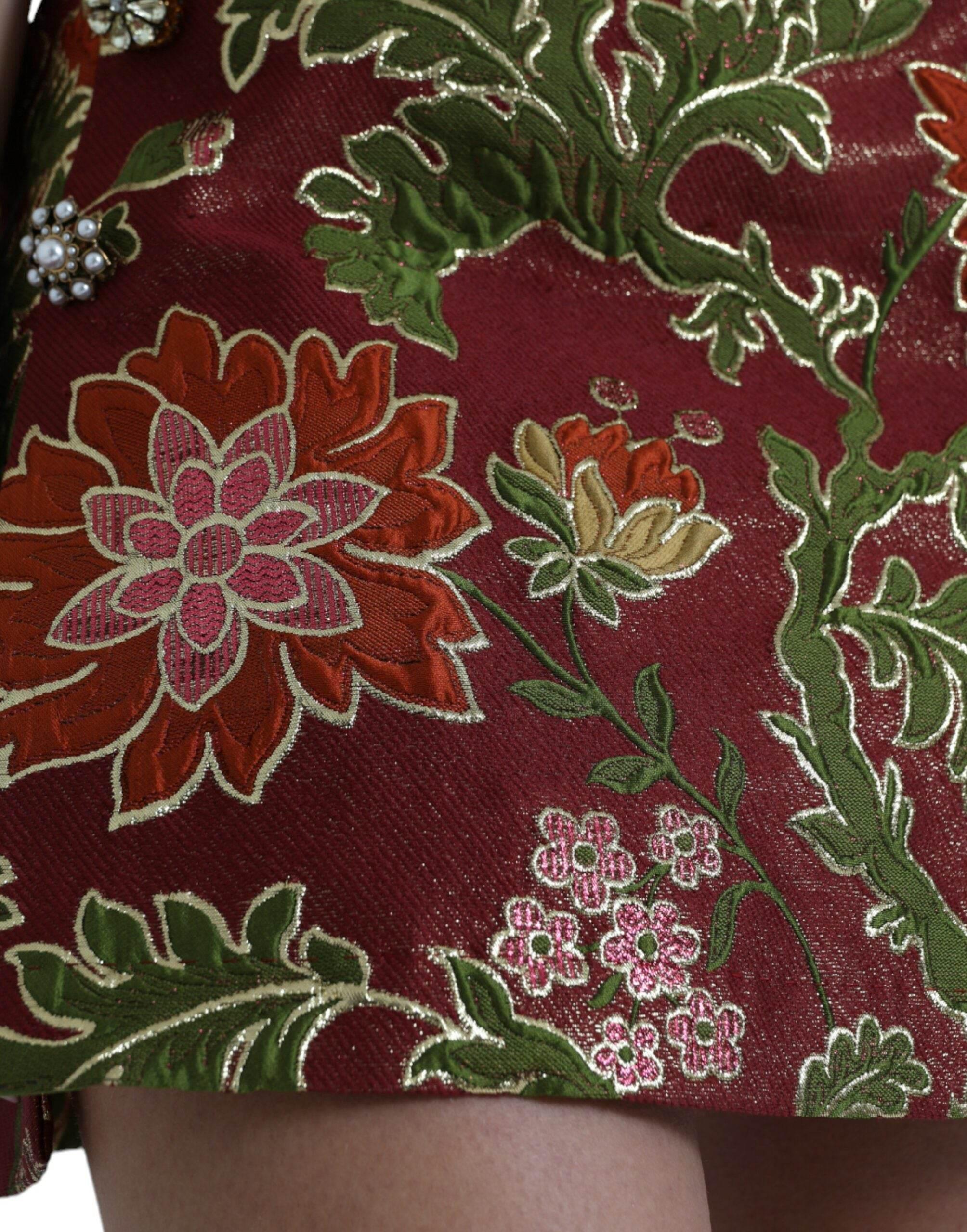 Dolce & Gabbana Maroon Floral Jacquard Mini Skirt - Hilstor