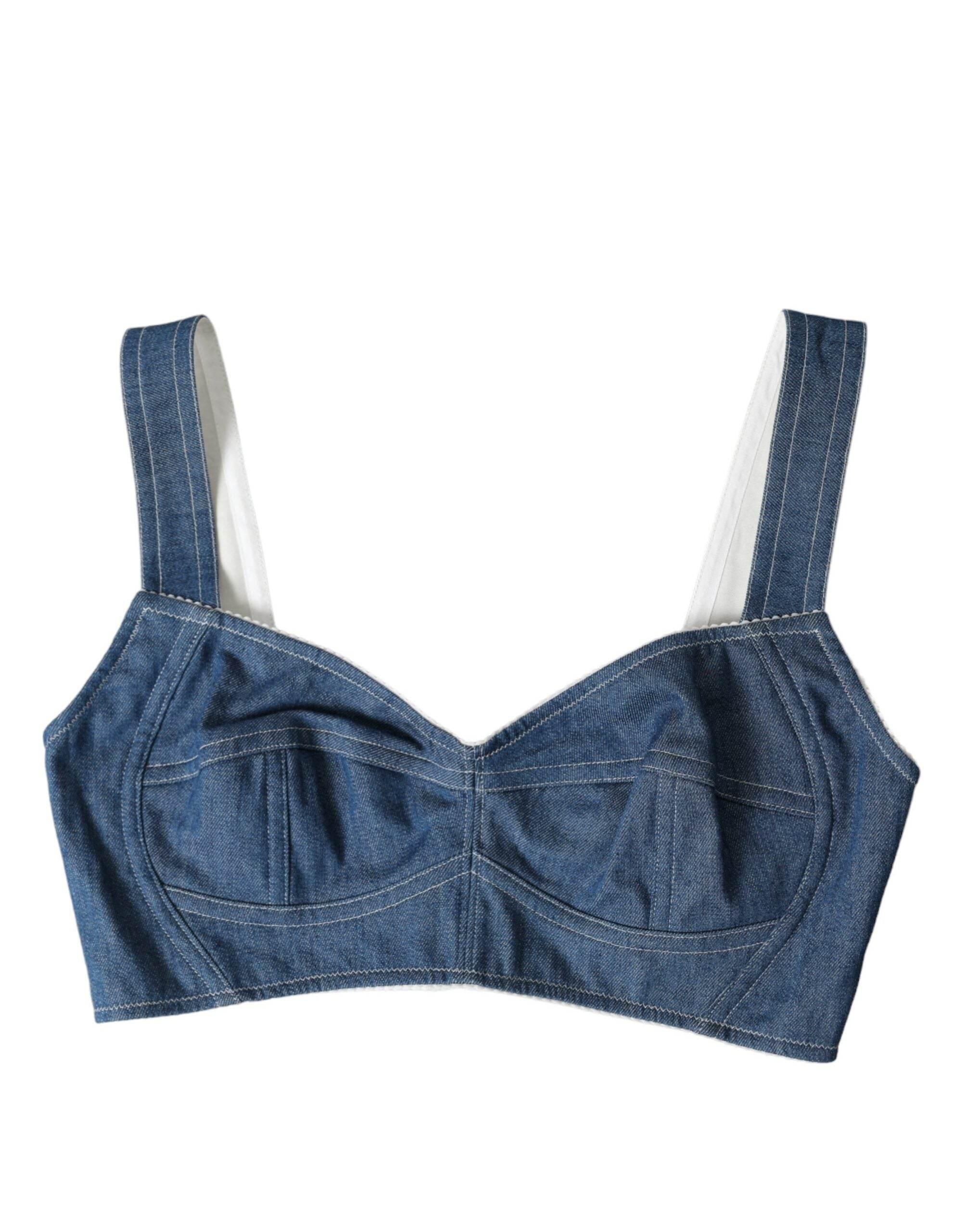 Dolce & Gabbana Blue Sleeveless Bustier Crop Cotton Denim Top - Hilstor