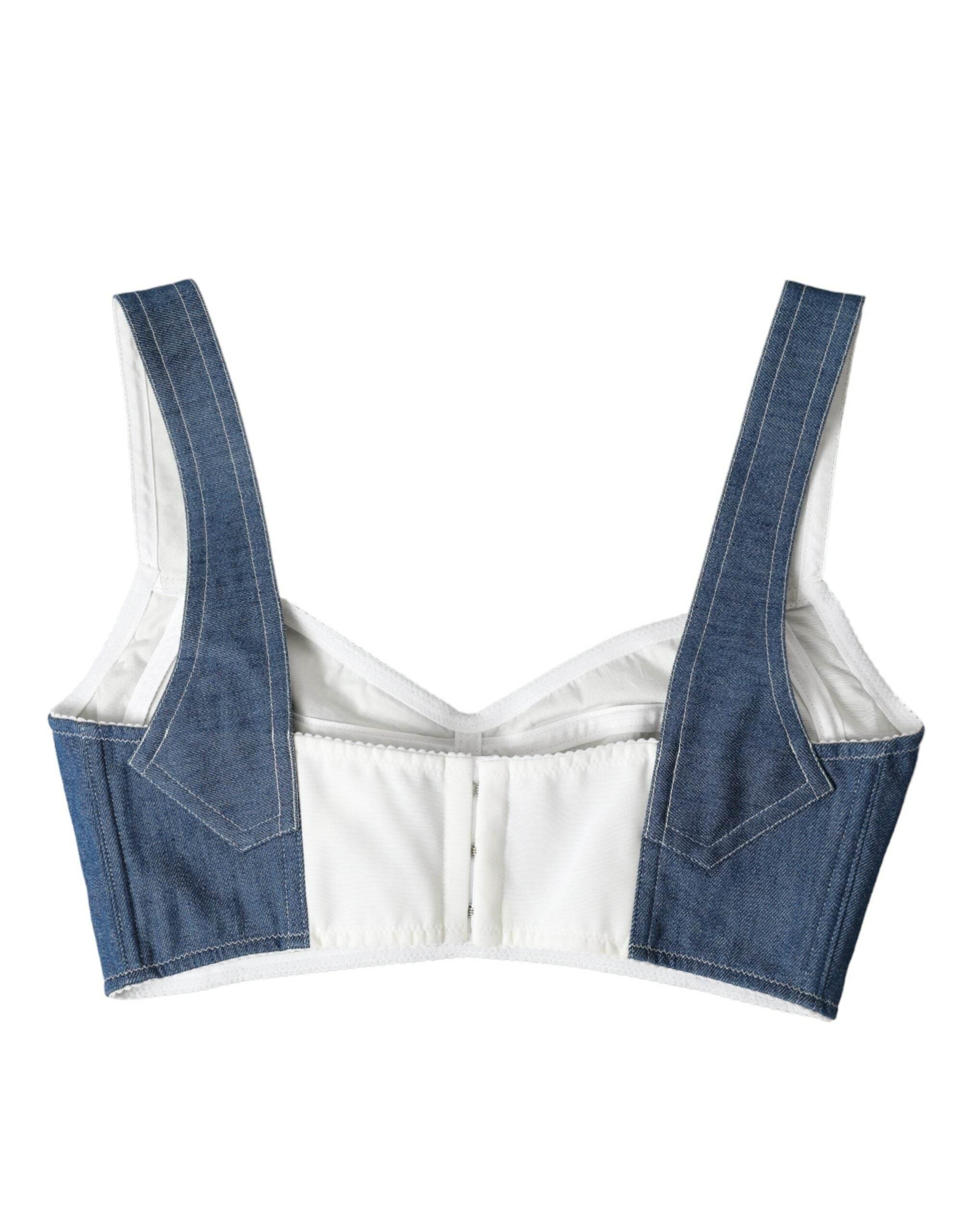 Dolce & Gabbana Blue Sleeveless Bustier Crop Cotton Denim Top - Hilstor