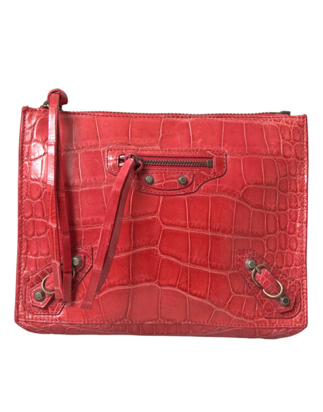 Balenciaga Exotic Red Alligator Leather Clutch - Hilstor