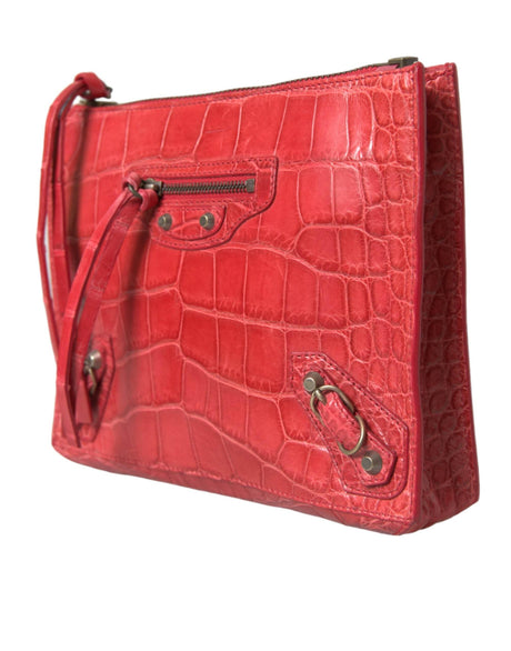 Balenciaga Exotic Red Alligator Leather Clutch - Hilstor