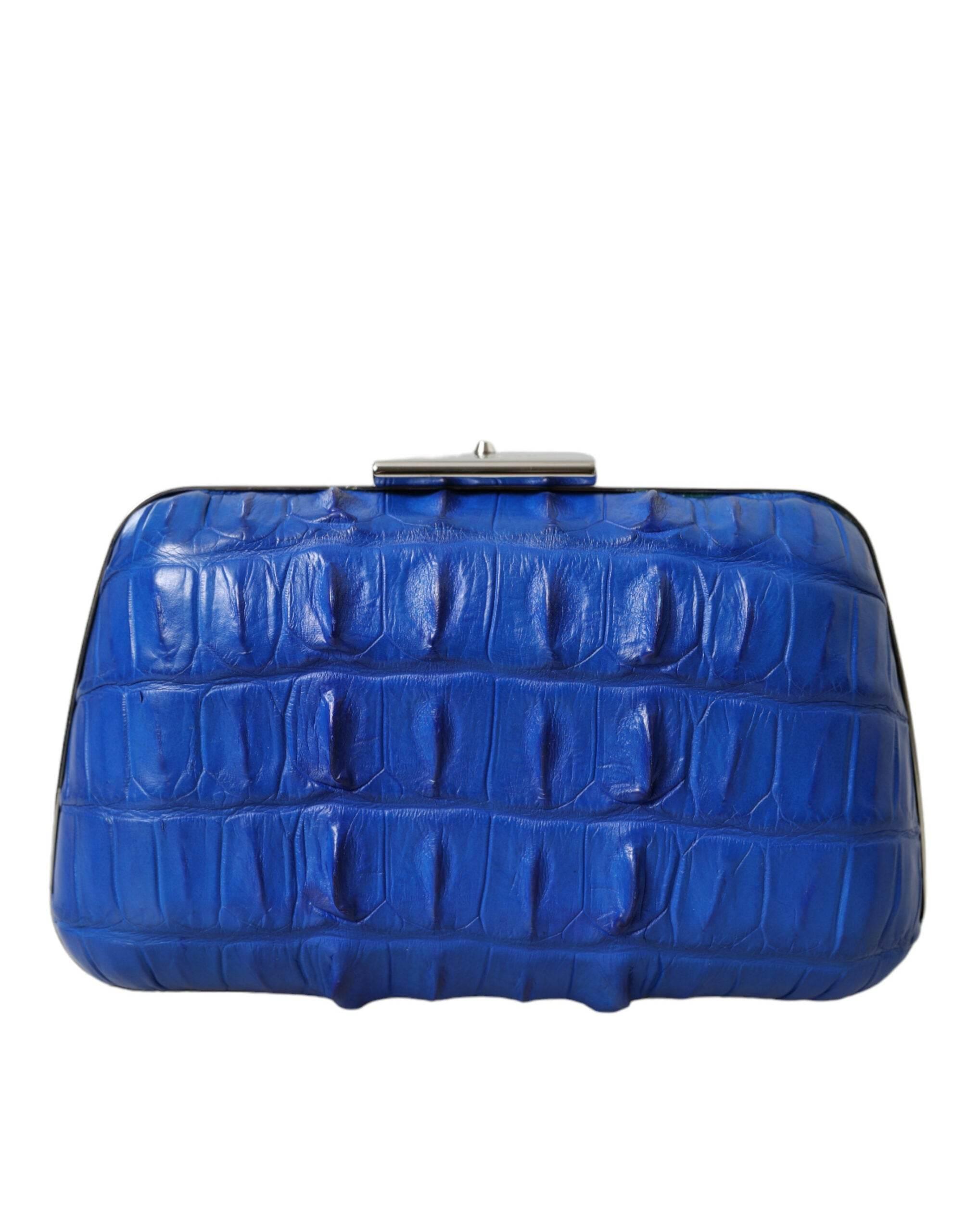 Balenciaga Electric Blue Crocodile Skin Clutch - Hilstor
