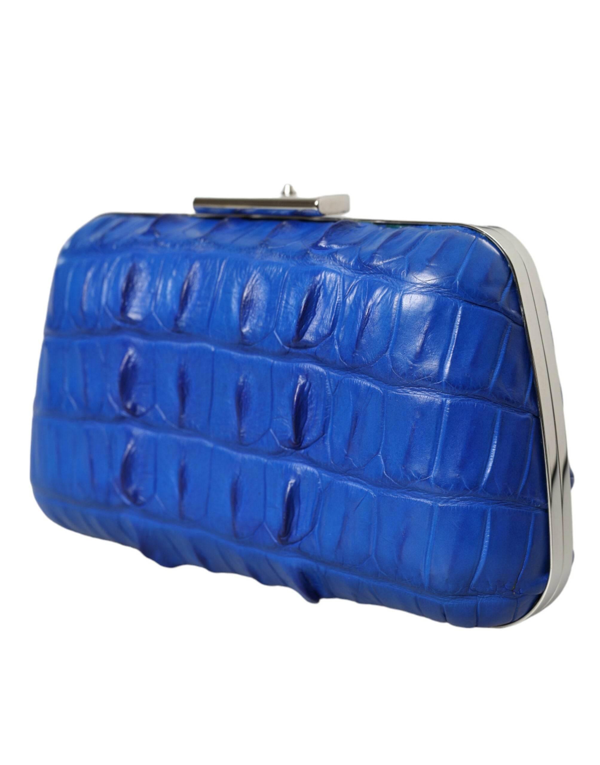 Balenciaga Electric Blue Crocodile Skin Clutch - Hilstor