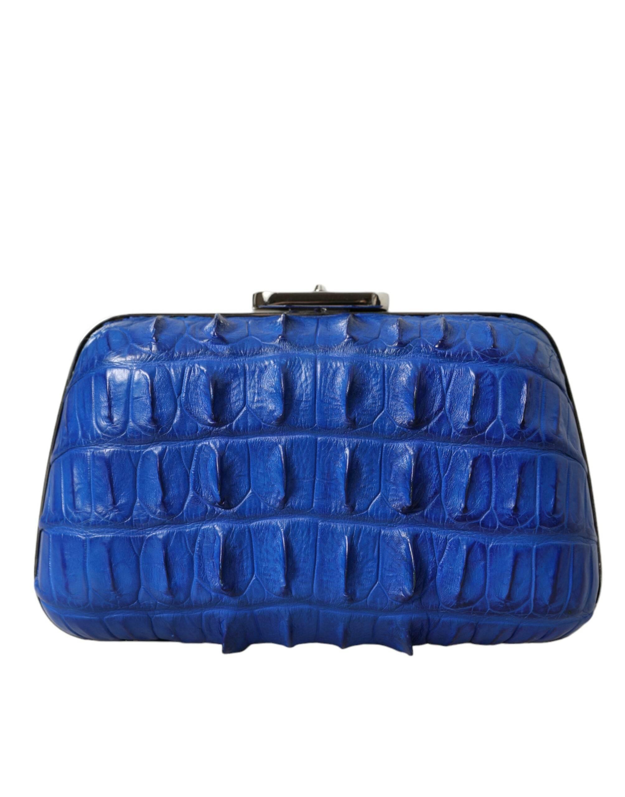 Balenciaga Electric Blue Crocodile Skin Clutch - Hilstor