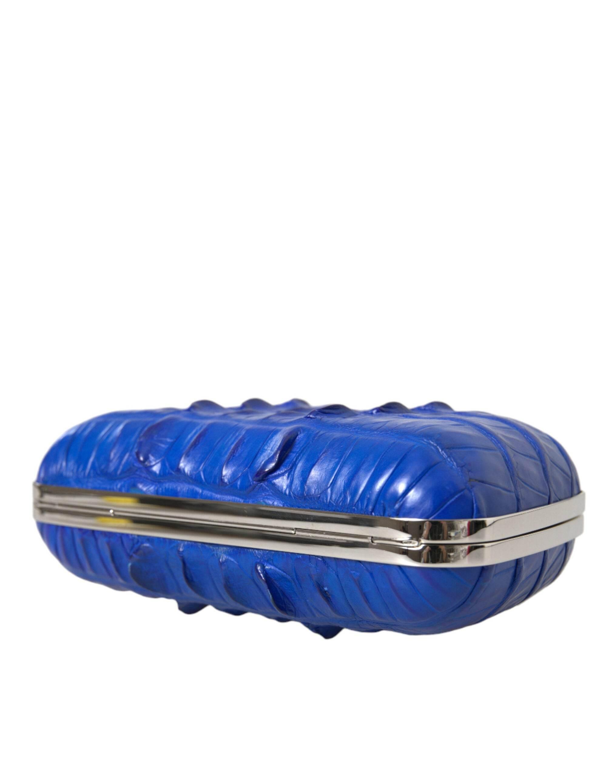 Balenciaga Electric Blue Crocodile Skin Clutch - Hilstor