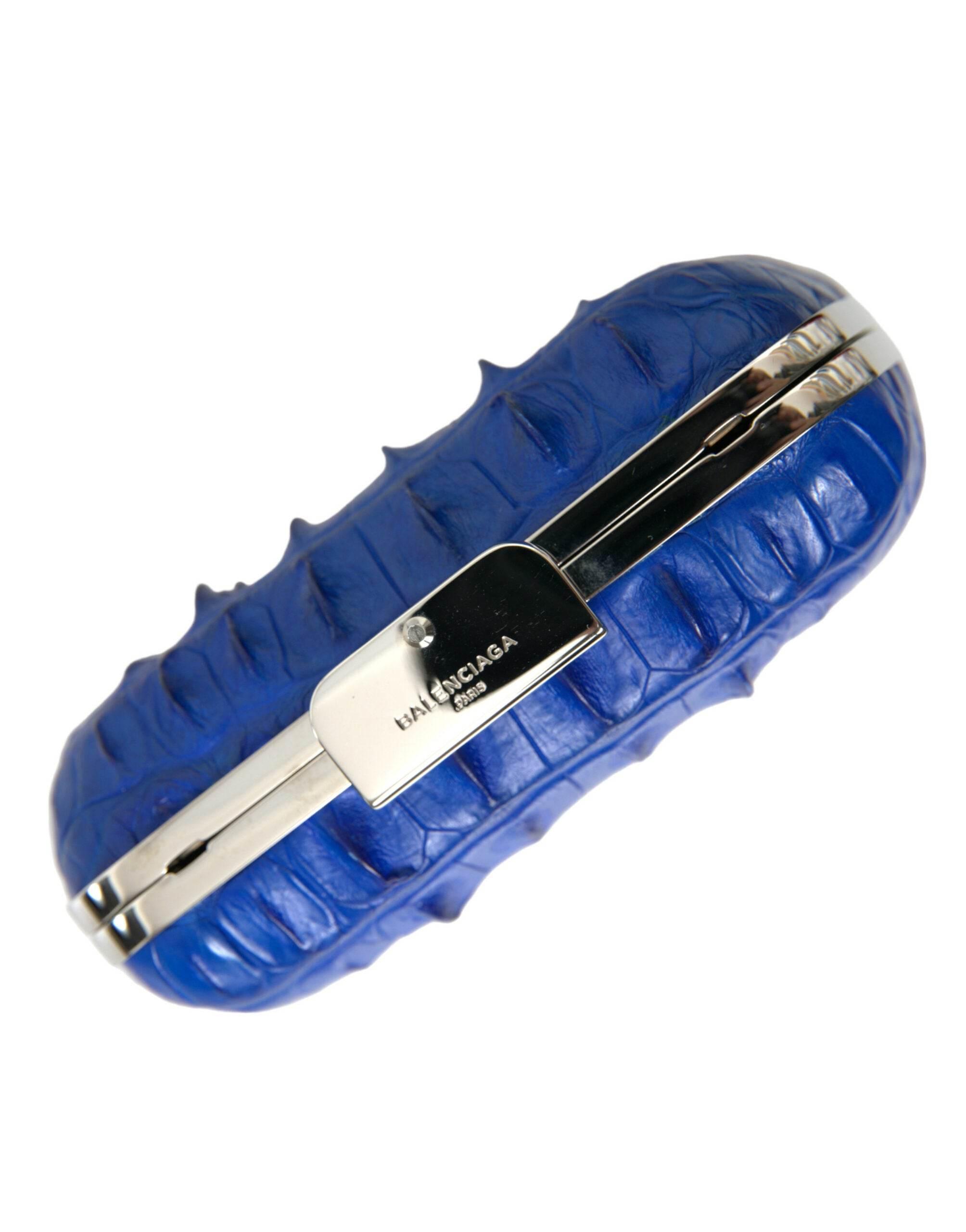 Balenciaga Electric Blue Crocodile Skin Clutch - Hilstor
