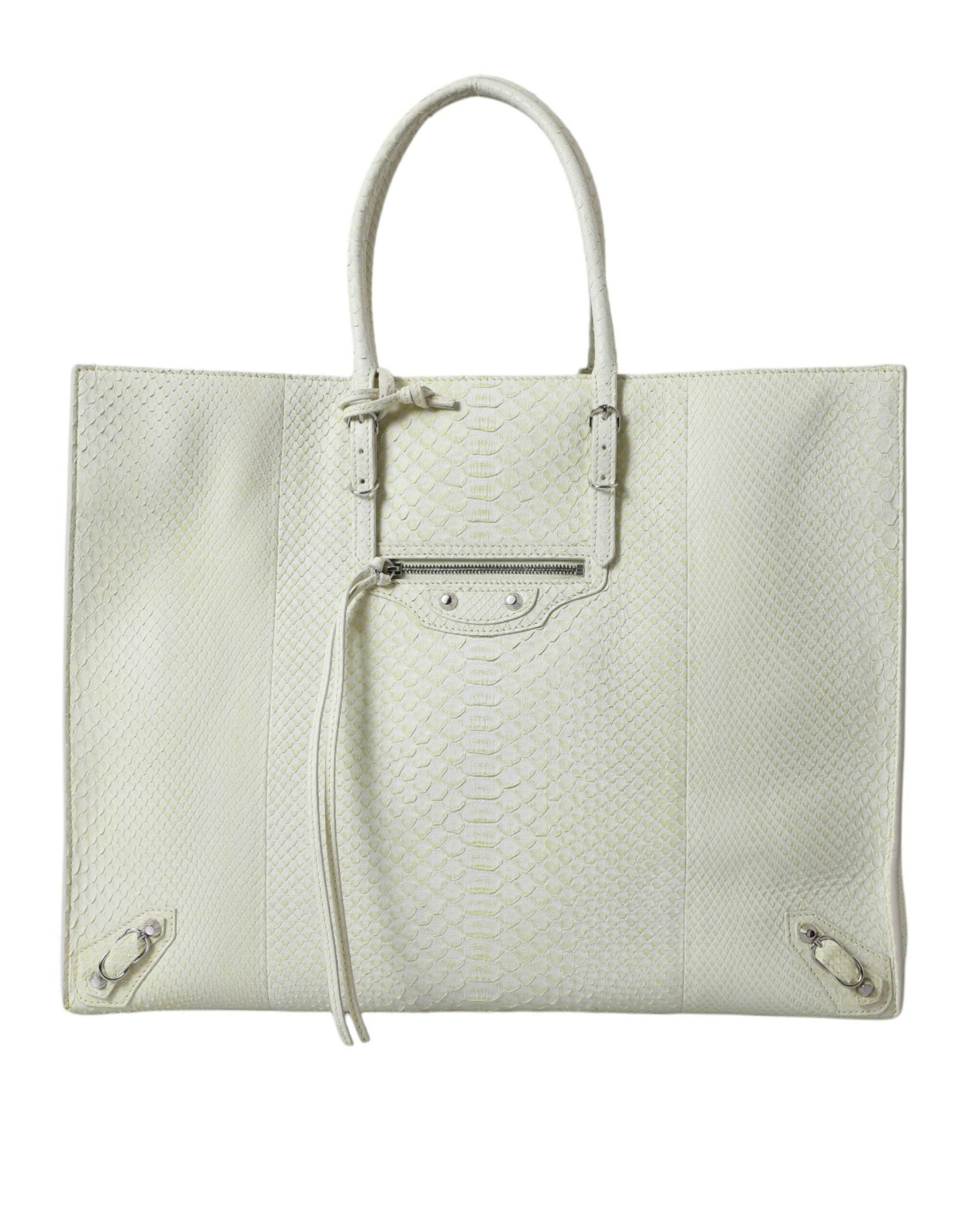 Balenciaga Chic Python Leather Tote in White & Yellow - Hilstor
