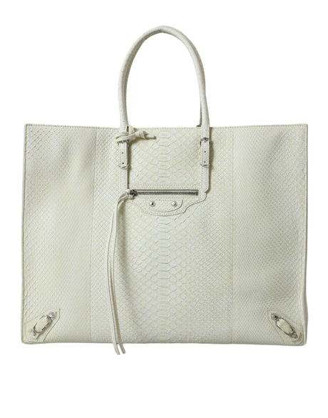 Balenciaga Chic Python Leather Tote in White & Yellow - Hilstor