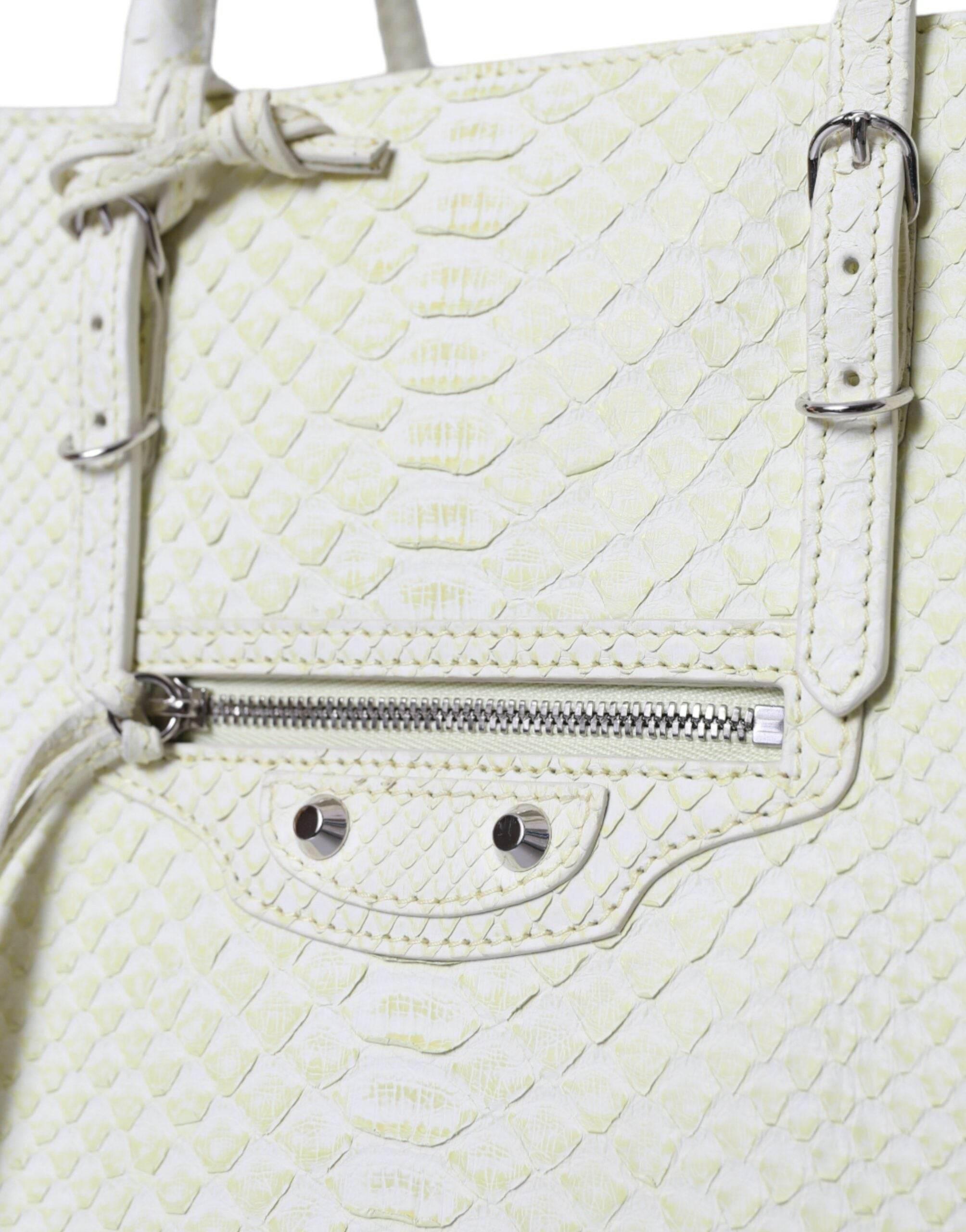 Balenciaga Chic Python Leather Tote in White & Yellow - Hilstor