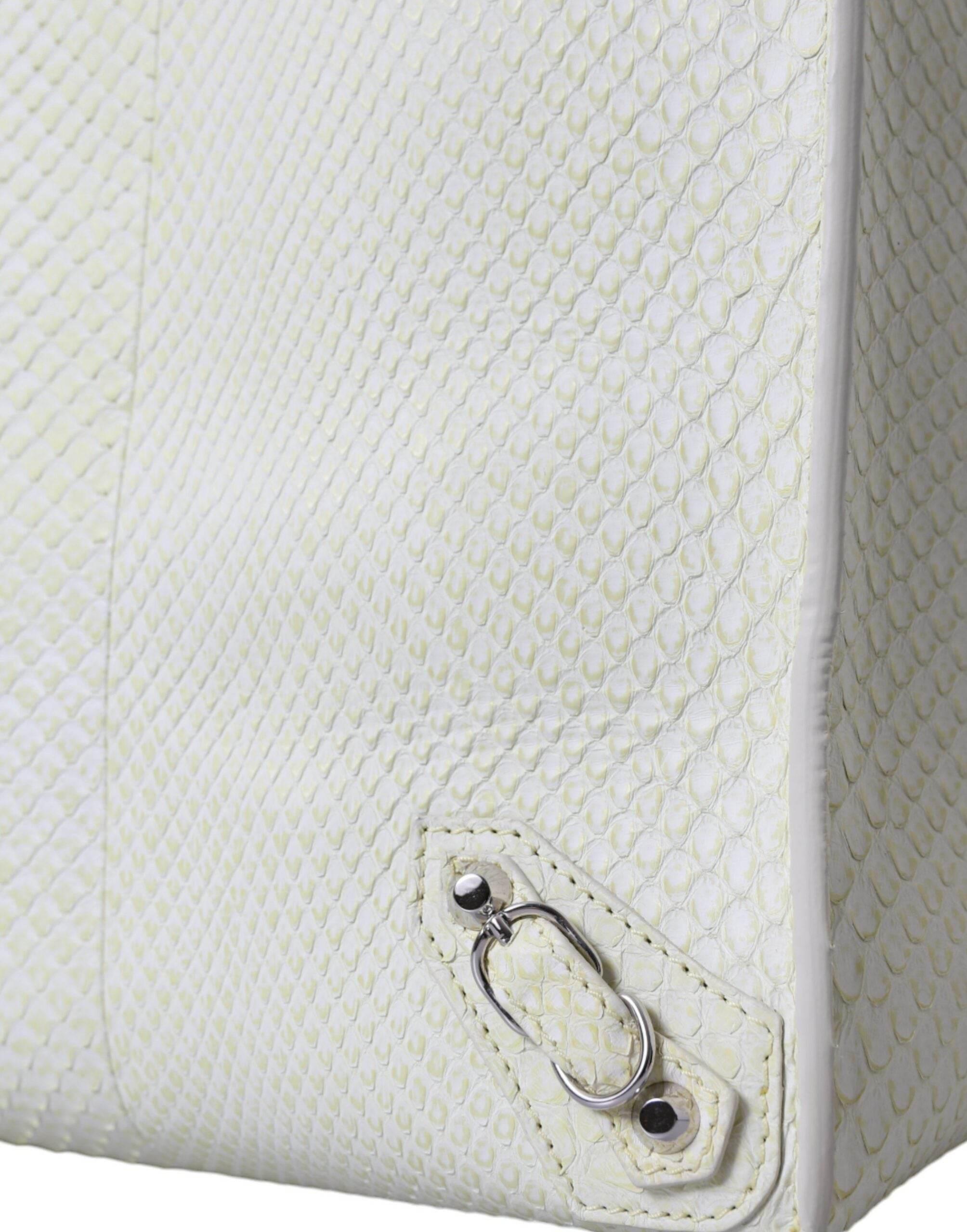 Balenciaga Chic Python Leather Tote in White & Yellow - Hilstor