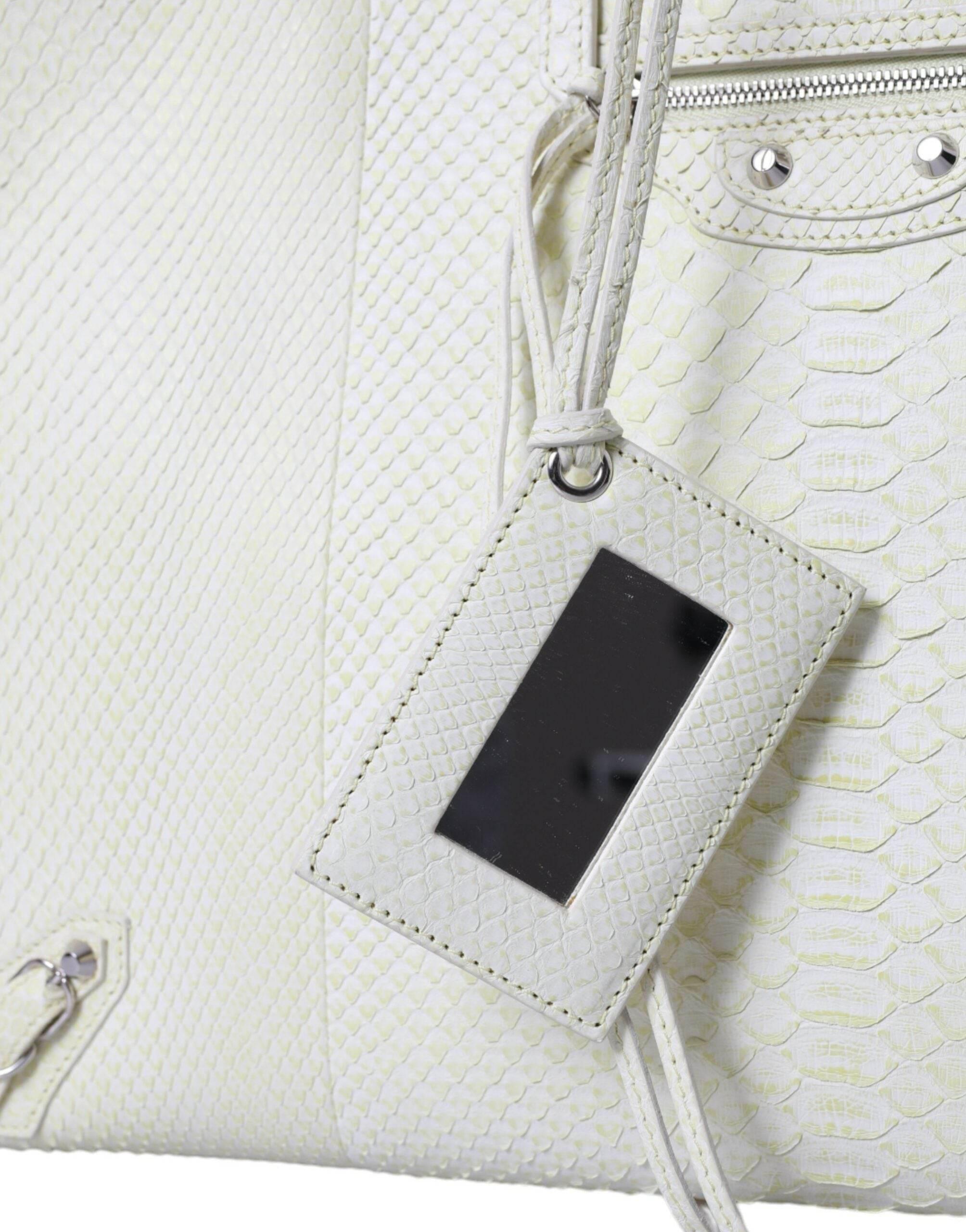 Balenciaga Chic Python Leather Tote in White & Yellow - Hilstor
