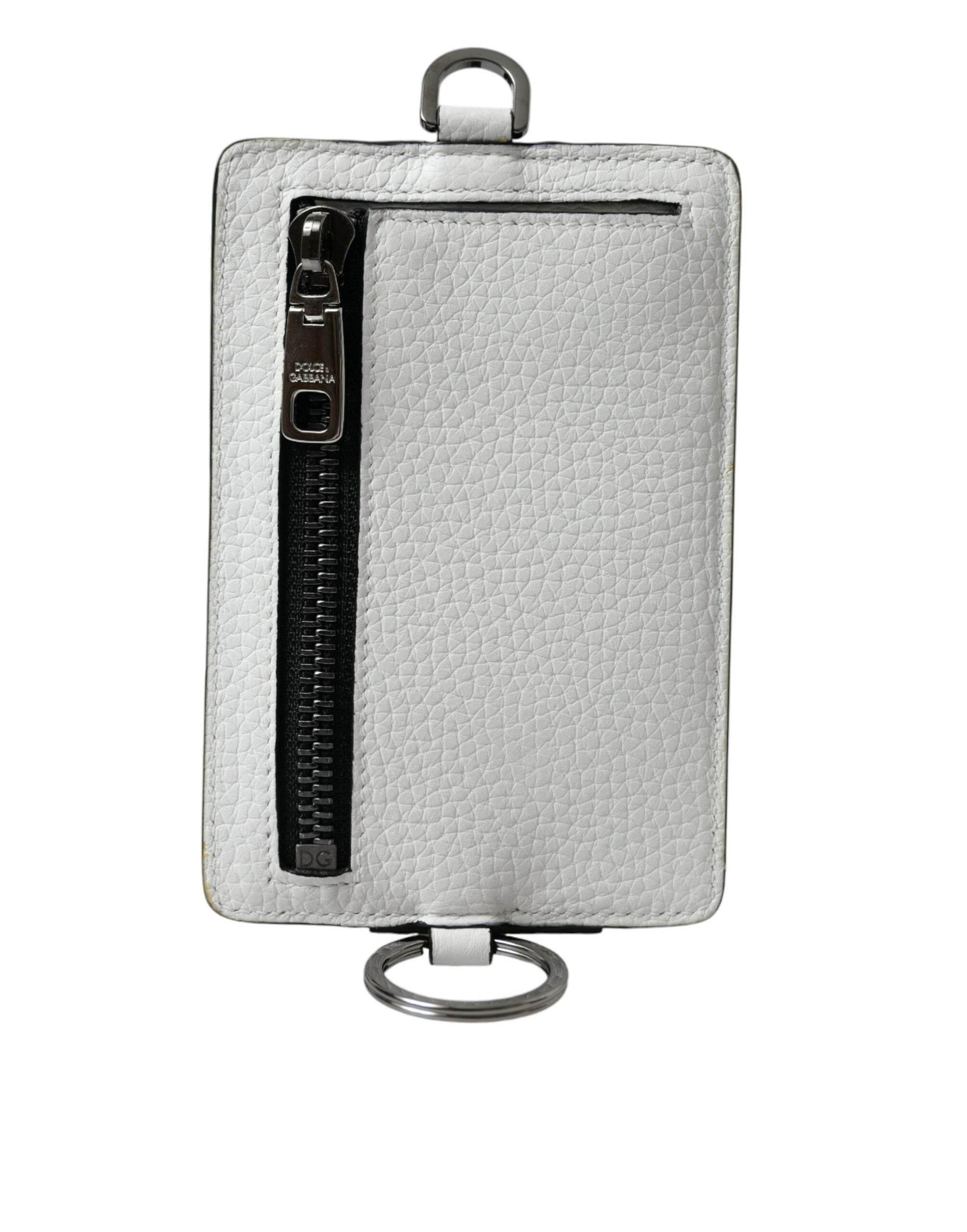 Dolce & Gabbana White Calf Leather Lanyard Logo Card Holder Wallet - Hilstor