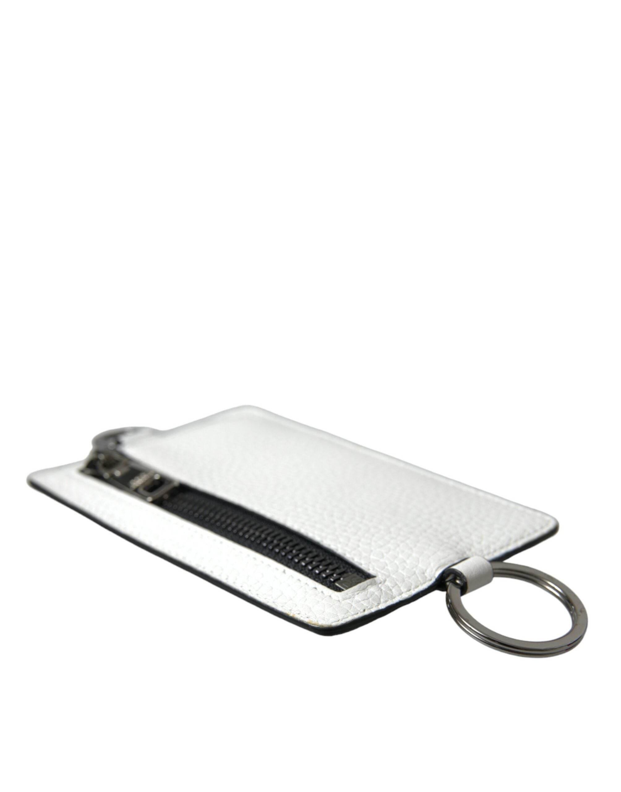 Dolce & Gabbana White Calf Leather Lanyard Logo Card Holder Wallet - Hilstor