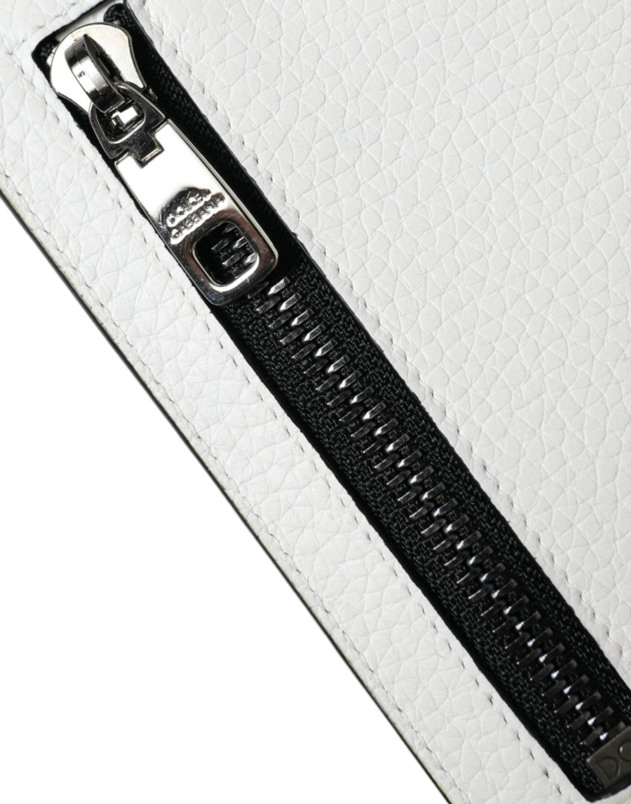 Dolce & Gabbana White Calf Leather Lanyard Logo Card Holder Wallet - Hilstor