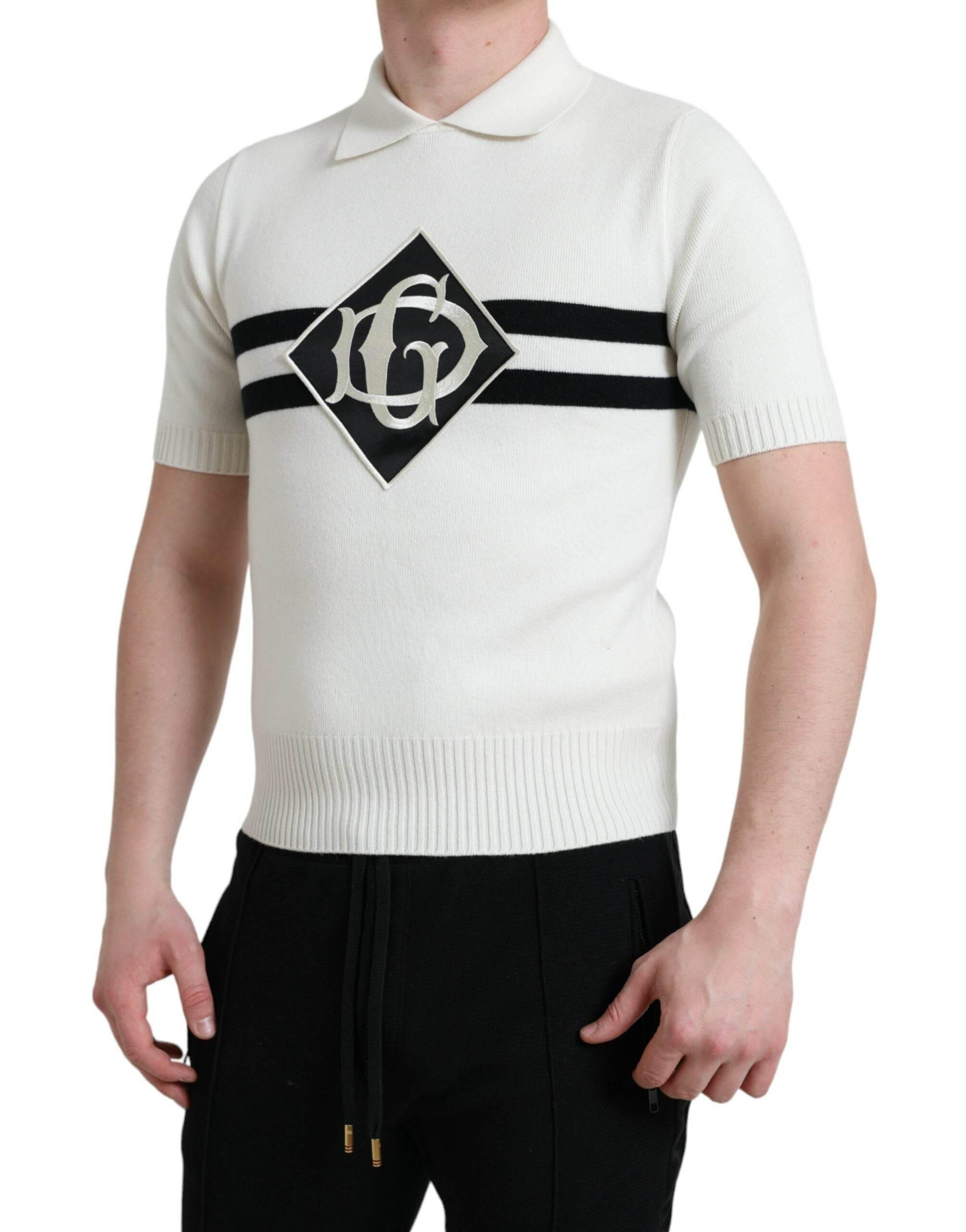 Dolce & Gabbana White DG Logo Collared Henley Shirt T-shirt - Hilstor