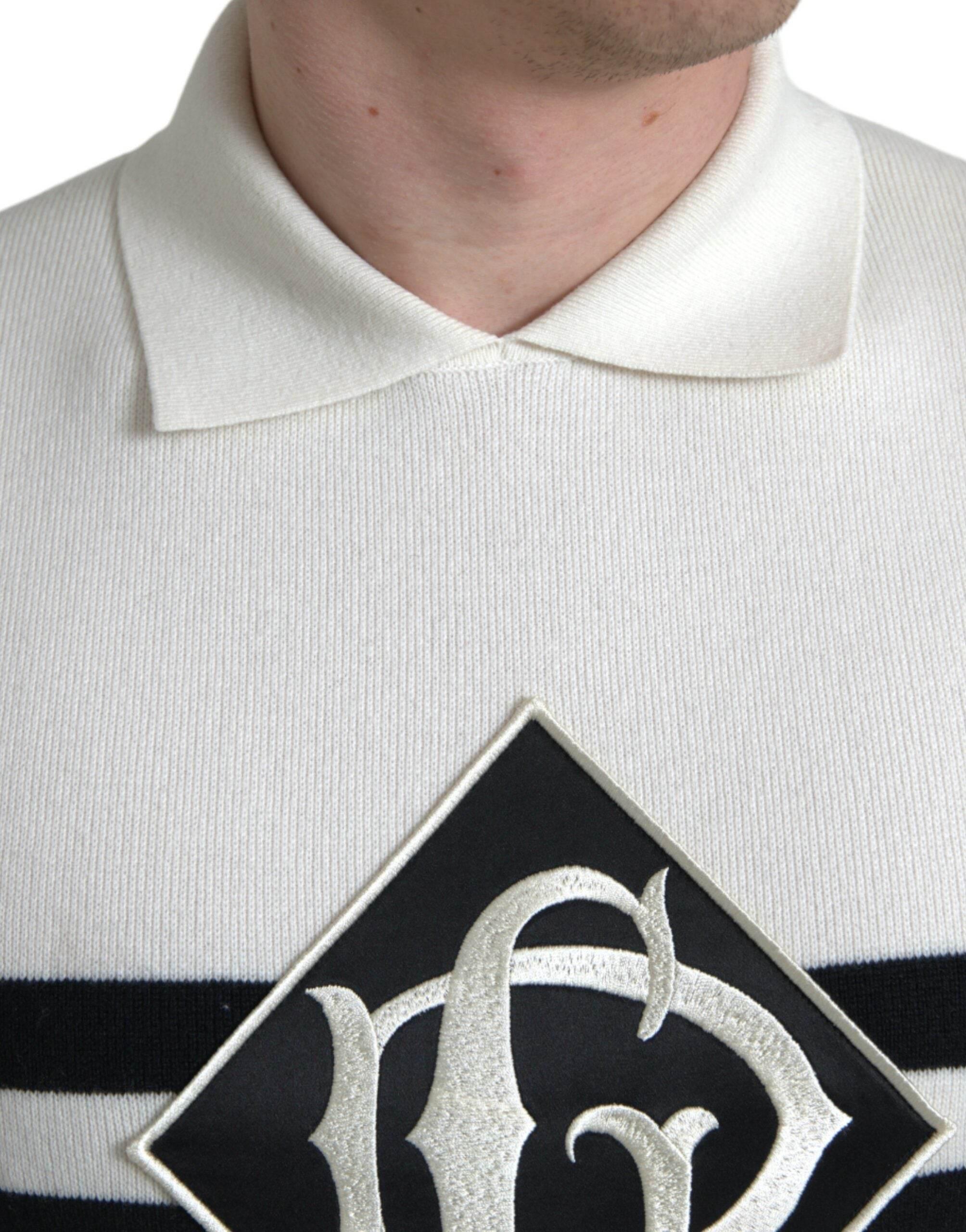 Dolce & Gabbana White DG Logo Collared Henley Shirt T-shirt - Hilstor