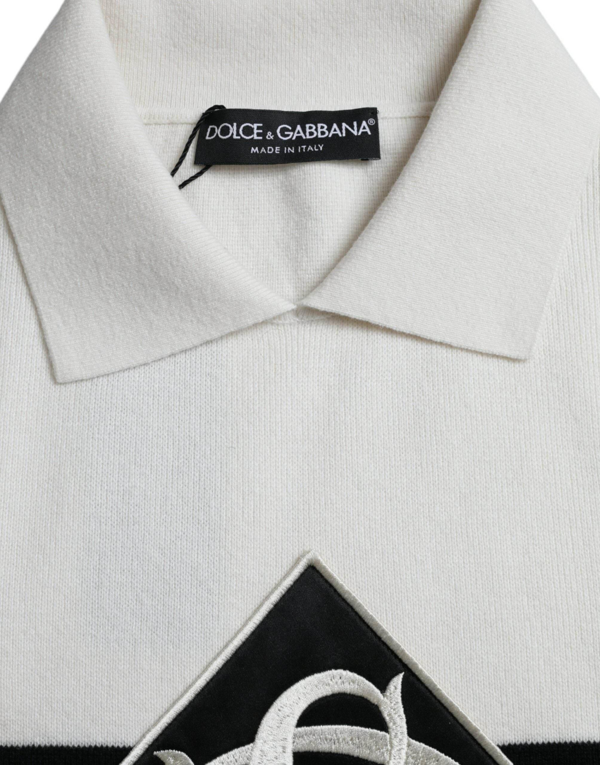 Dolce & Gabbana White DG Logo Collared Henley Shirt T-shirt - Hilstor