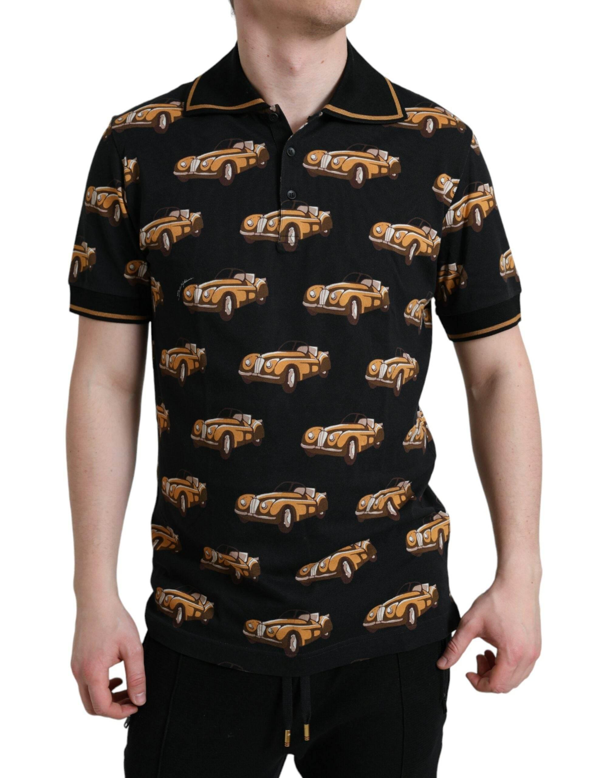 Dolce & Gabbana Black Car Print Short Sleeve Polo T-shirt - Hilstor