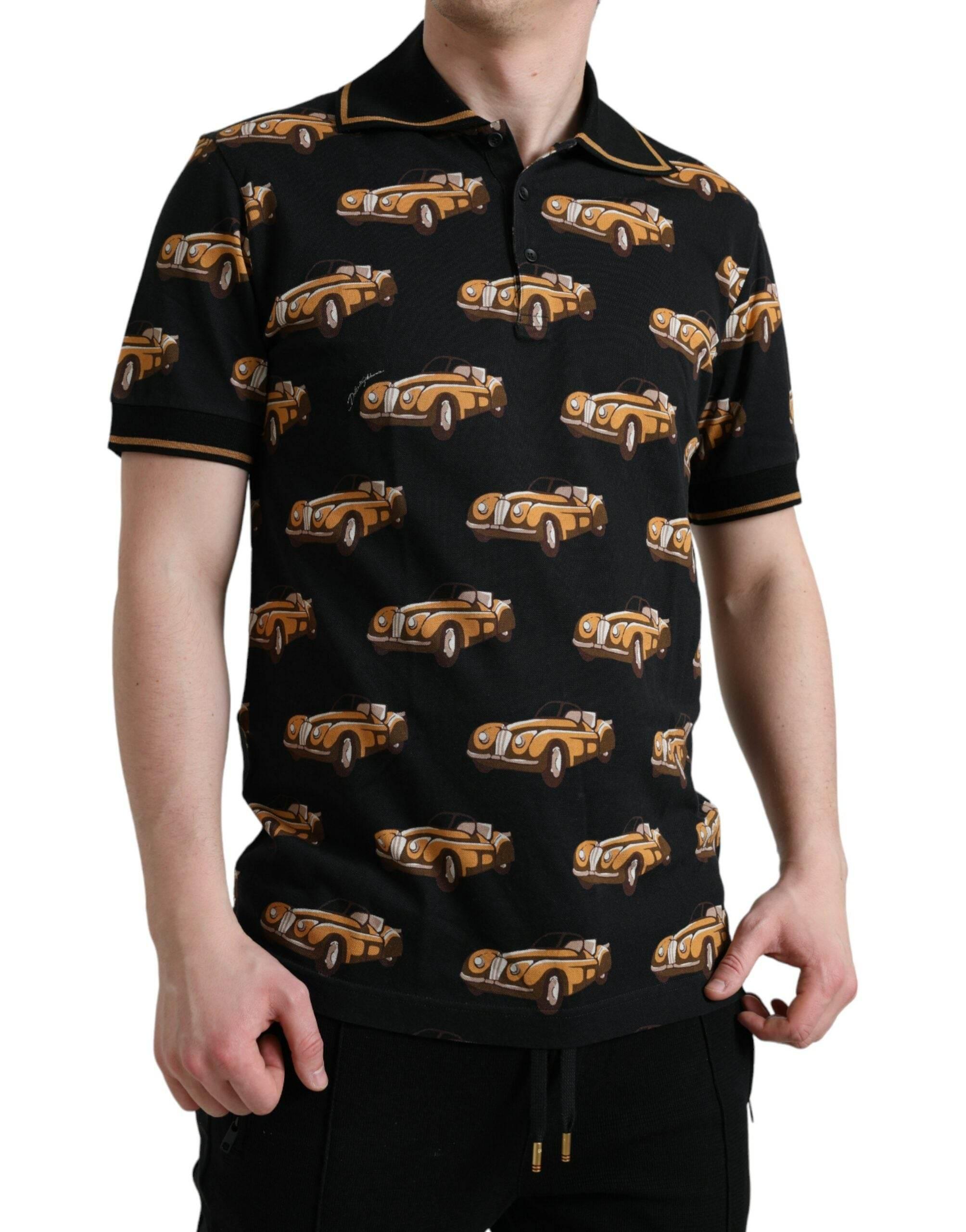 Dolce & Gabbana Black Car Print Short Sleeve Polo T-shirt - Hilstor