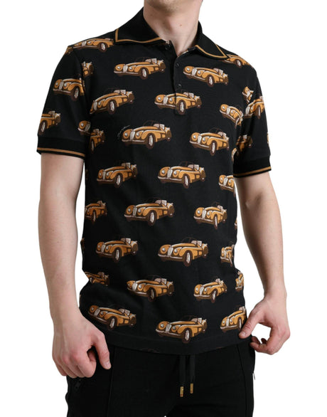 Dolce & Gabbana Black Car Print Short Sleeve Polo T-shirt - Hilstor