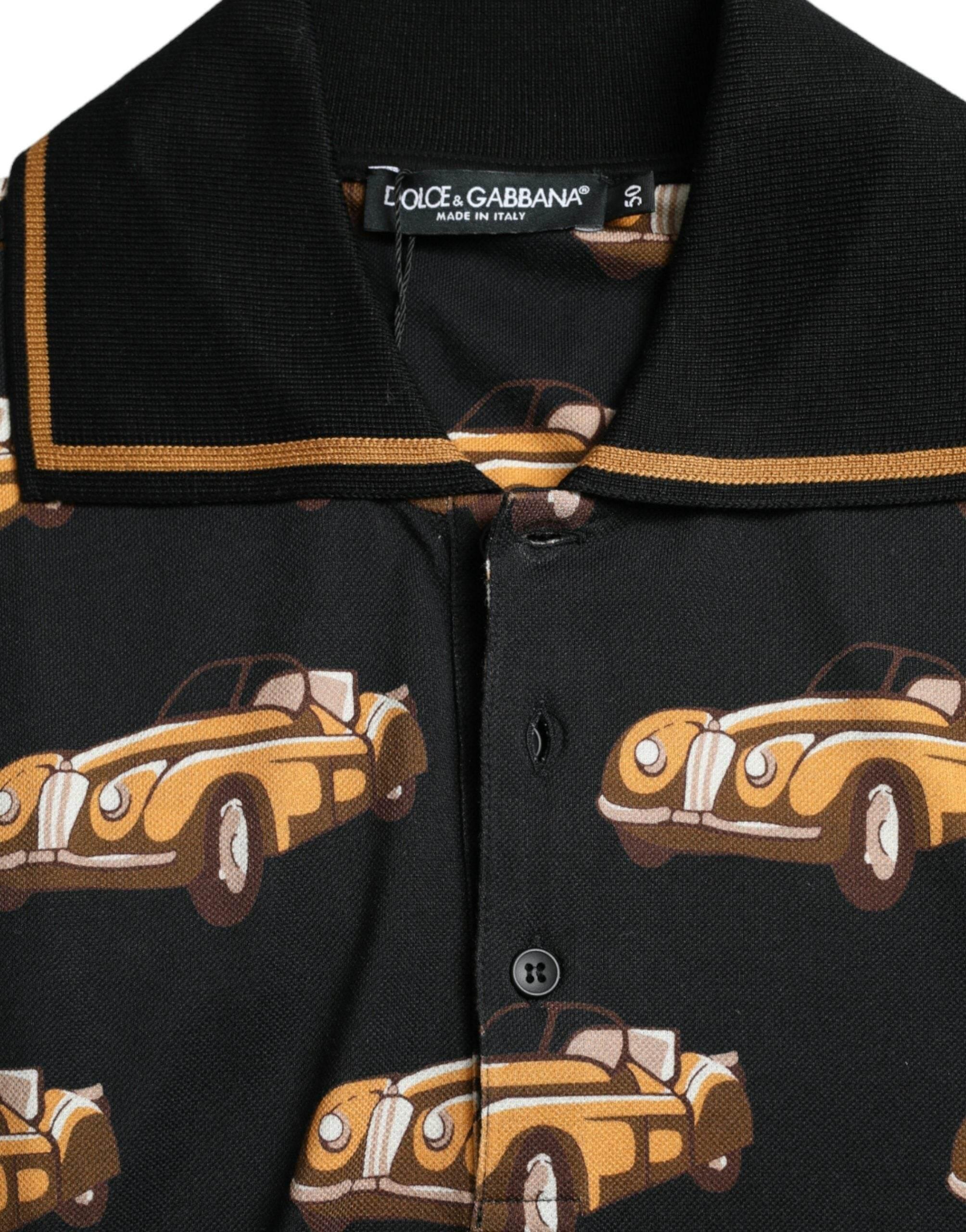 Dolce & Gabbana Black Car Print Short Sleeve Polo T-shirt - Hilstor