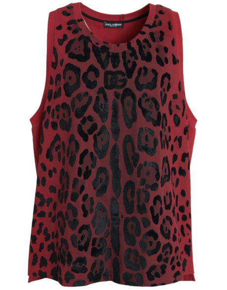 Dolce & Gabbana Red Leopard Print Sleeveless Tank T-shirt - Hilstor