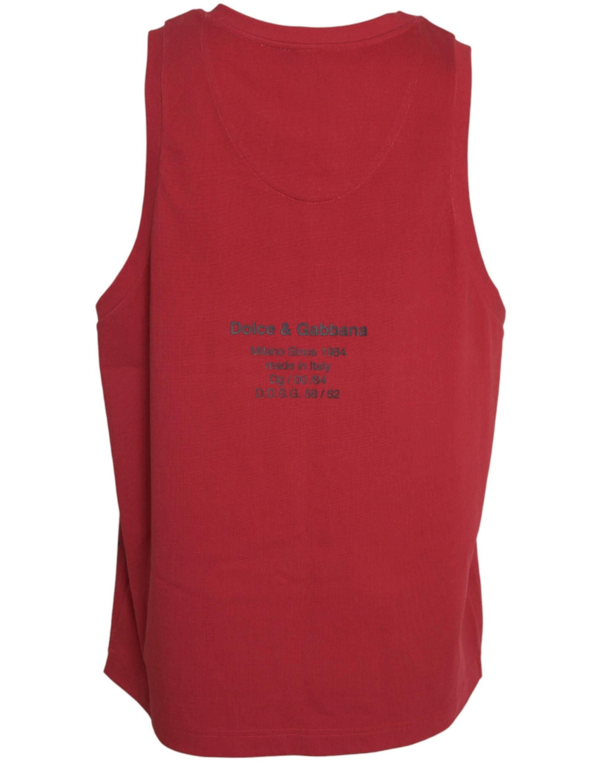 Dolce & Gabbana Red Leopard Print Sleeveless Tank T-shirt - Hilstor