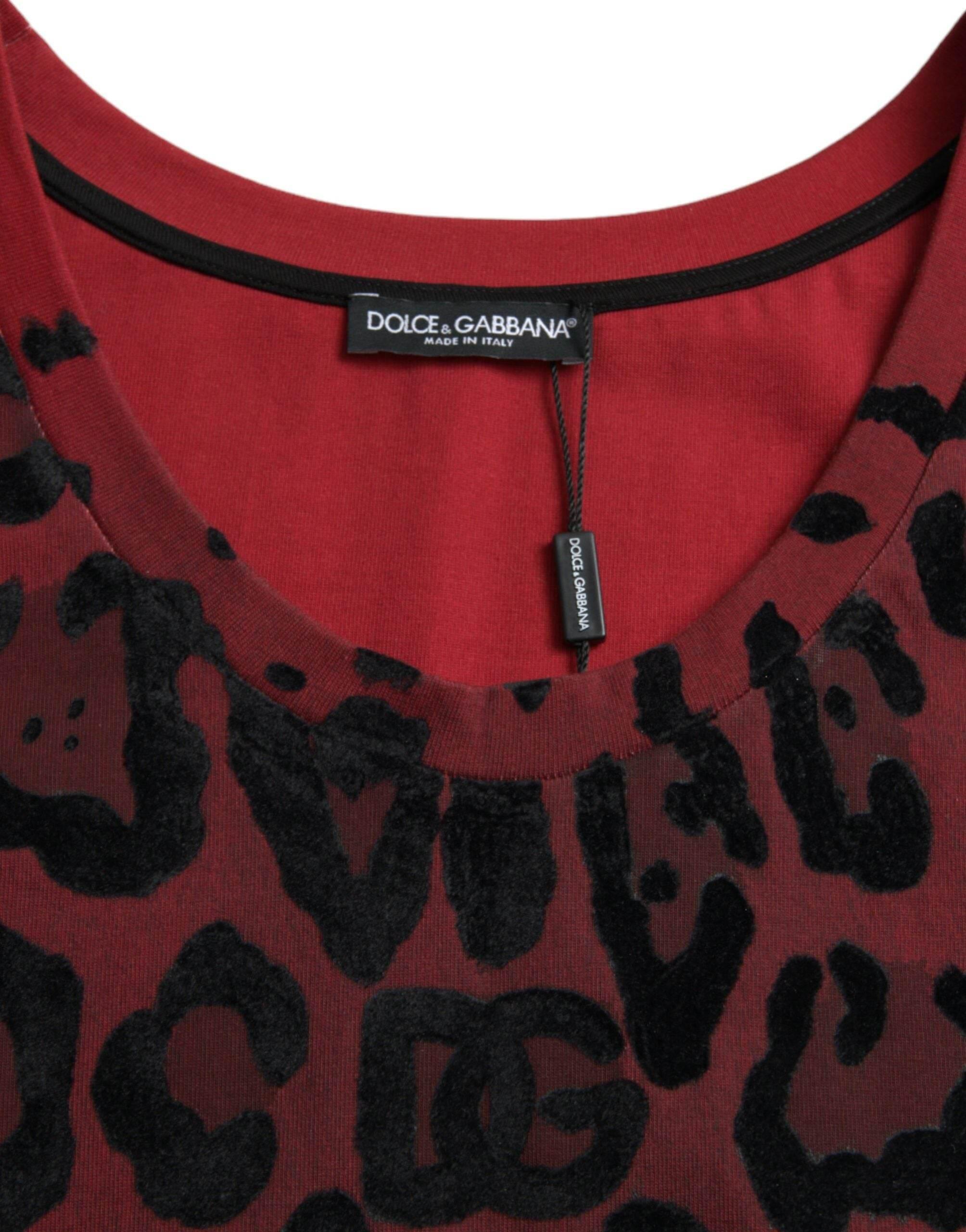 Dolce & Gabbana Red Leopard Print Sleeveless Tank T-shirt - Hilstor
