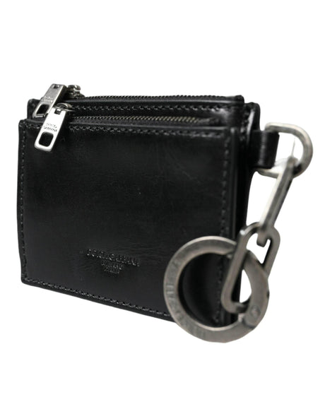 Dolce & Gabbana Black Leather Zip Logo Keyring Coin Purse Keyring Wallet - Hilstor