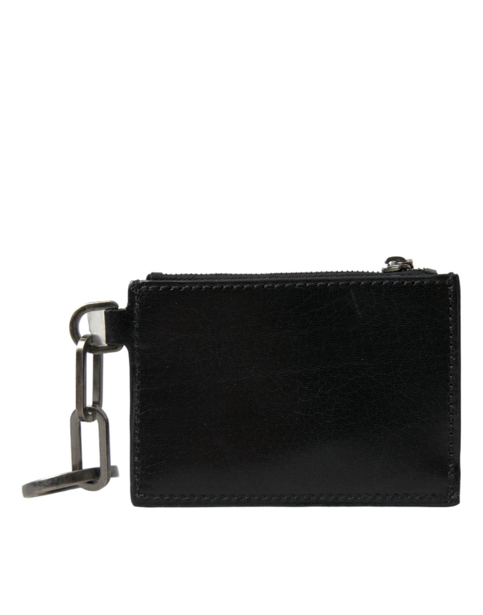 Dolce & Gabbana Black Leather Zip Logo Keyring Coin Purse Keyring Wallet - Hilstor