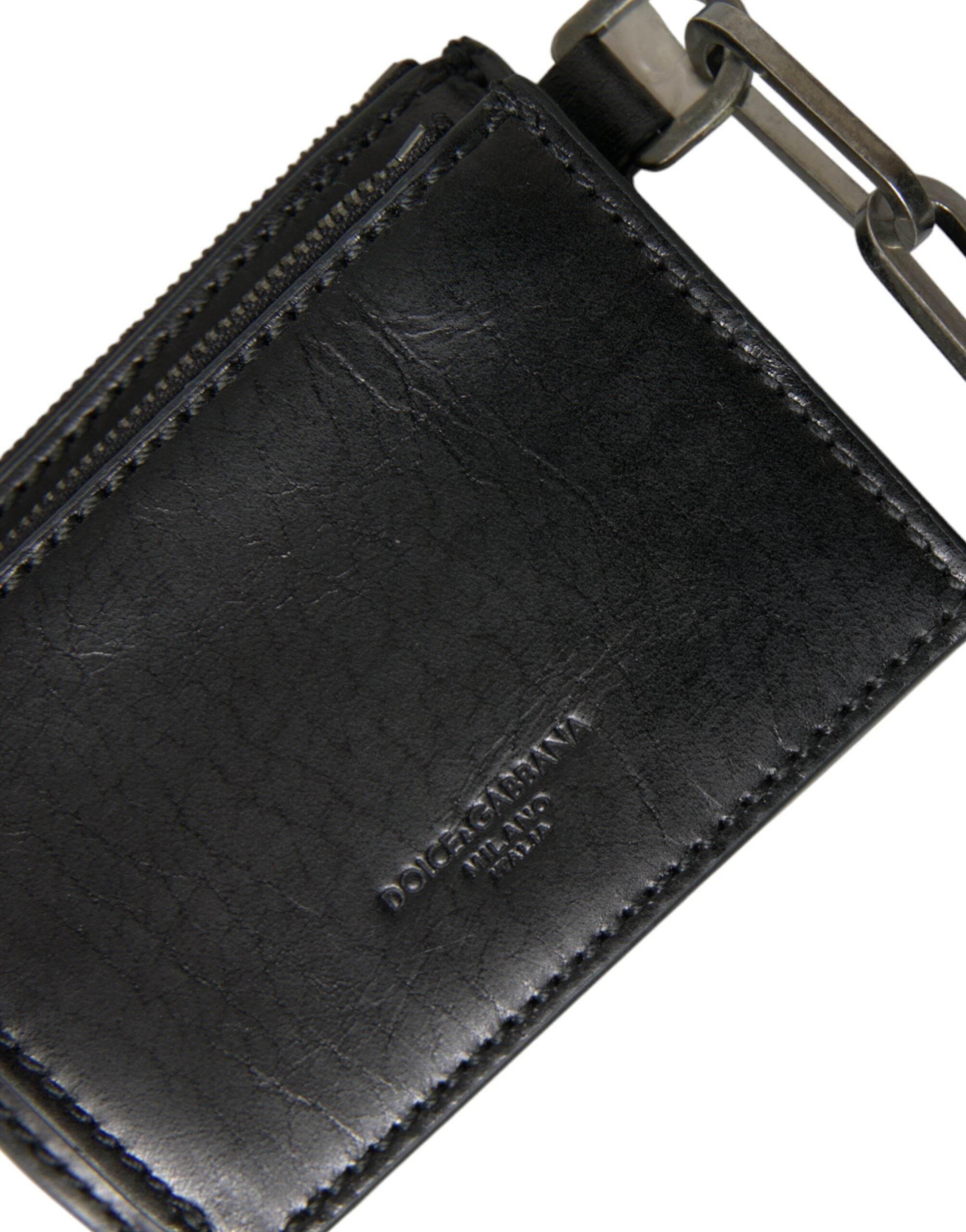 Dolce & Gabbana Black Leather Zip Logo Keyring Coin Purse Keyring Wallet - Hilstor