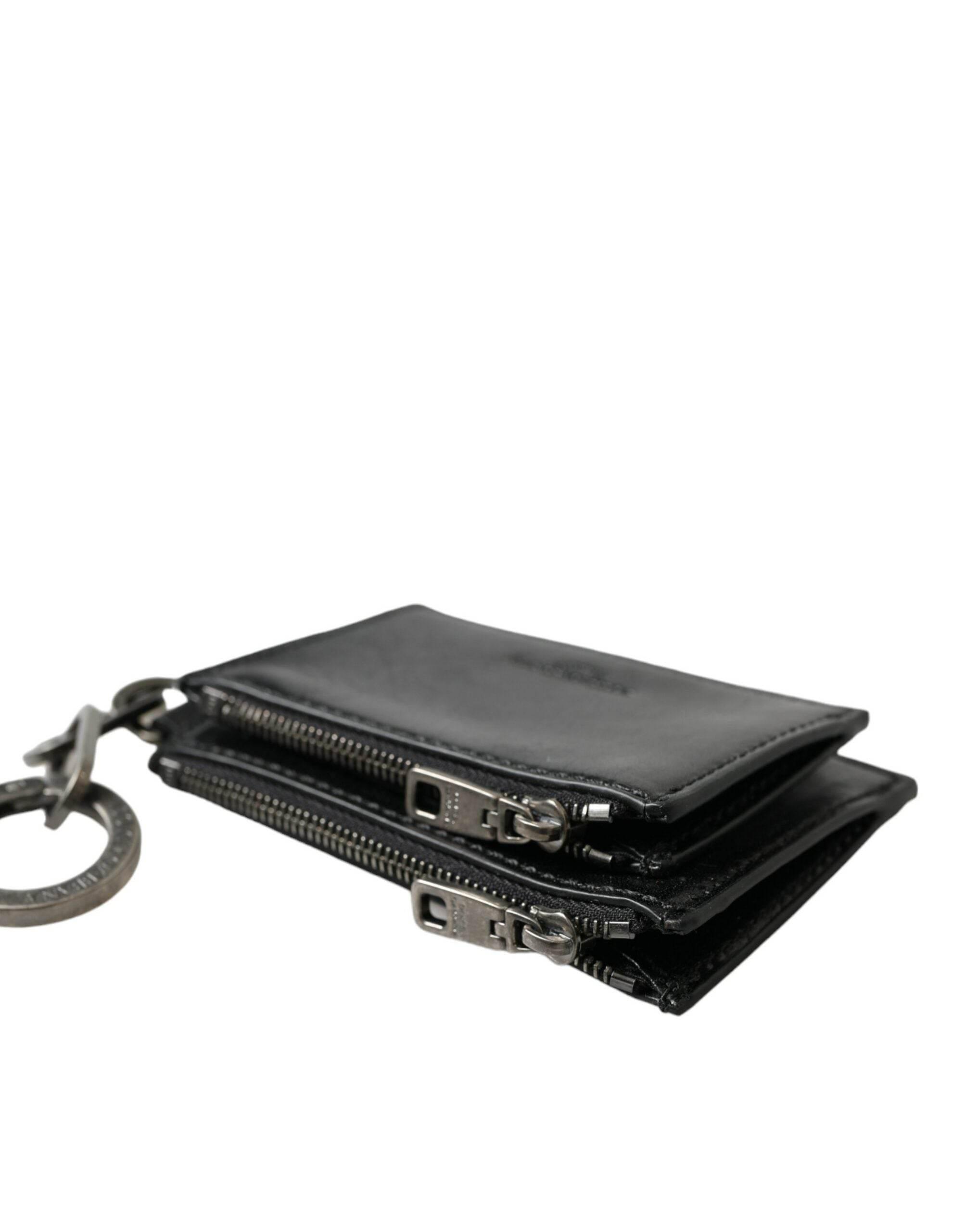 Dolce & Gabbana Black Leather Zip Logo Keyring Coin Purse Keyring Wallet - Hilstor