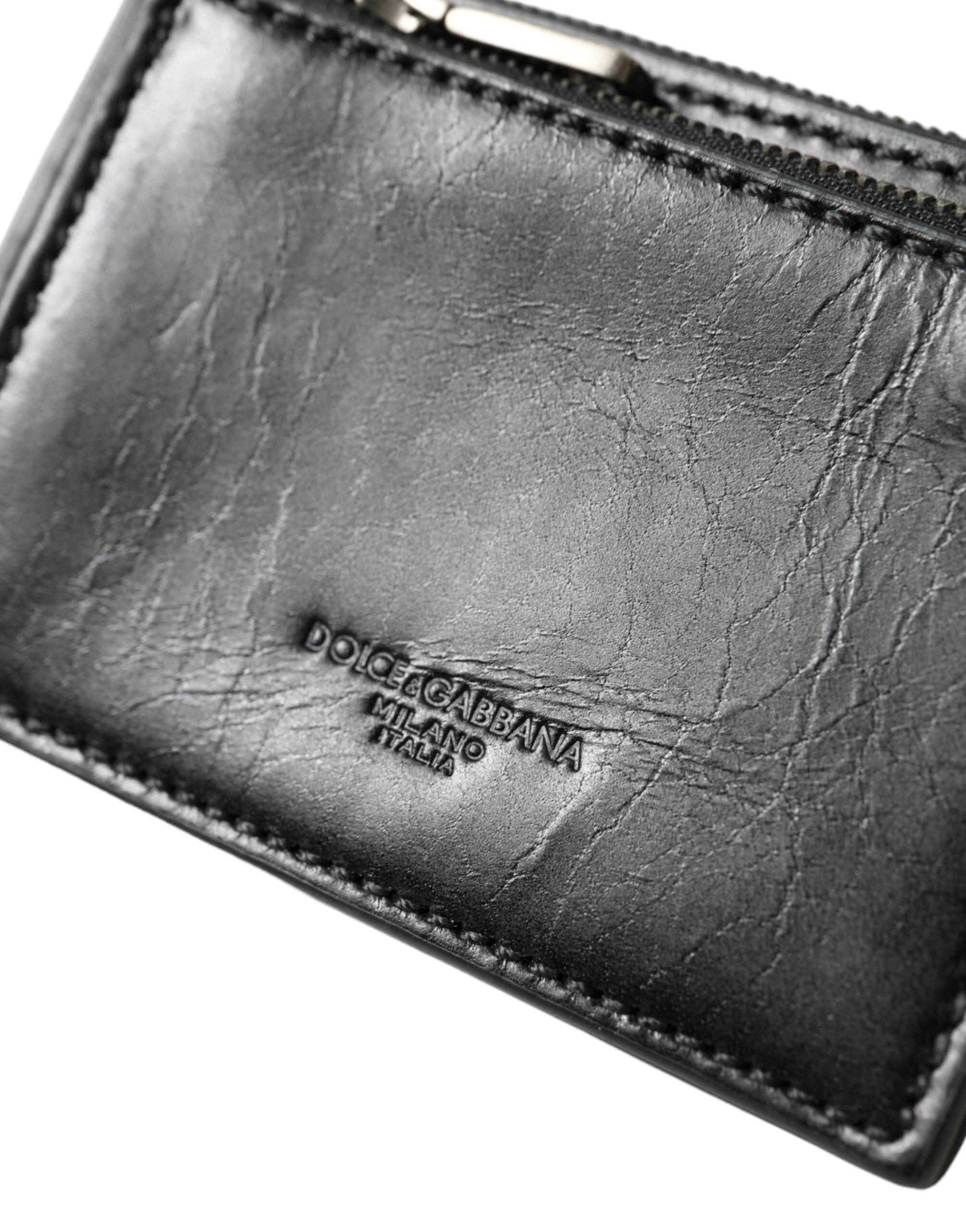 Dolce & Gabbana Black Leather Zip Logo Keyring Coin Purse Keyring Wallet - Hilstor