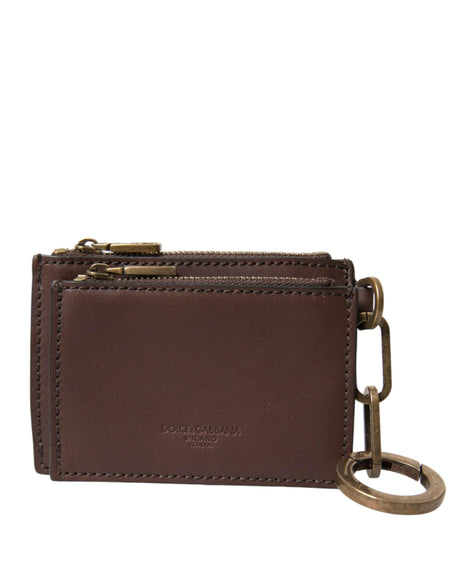 Dolce & Gabbana Brown Leather Zip Logo Keyring Coin Purse Keyring Wallet - Hilstor