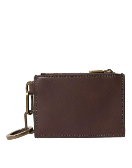 Dolce & Gabbana Brown Leather Zip Logo Keyring Coin Purse Keyring Wallet - Hilstor
