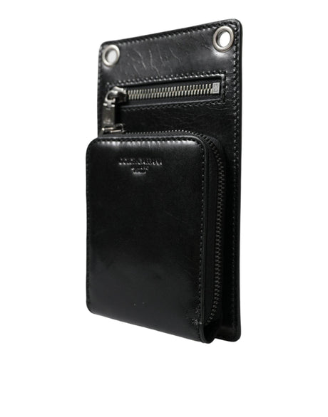Dolce & Gabbana Wallet Black Horse Leather Zip Logo Cross Body Phone Slot - Hilstor