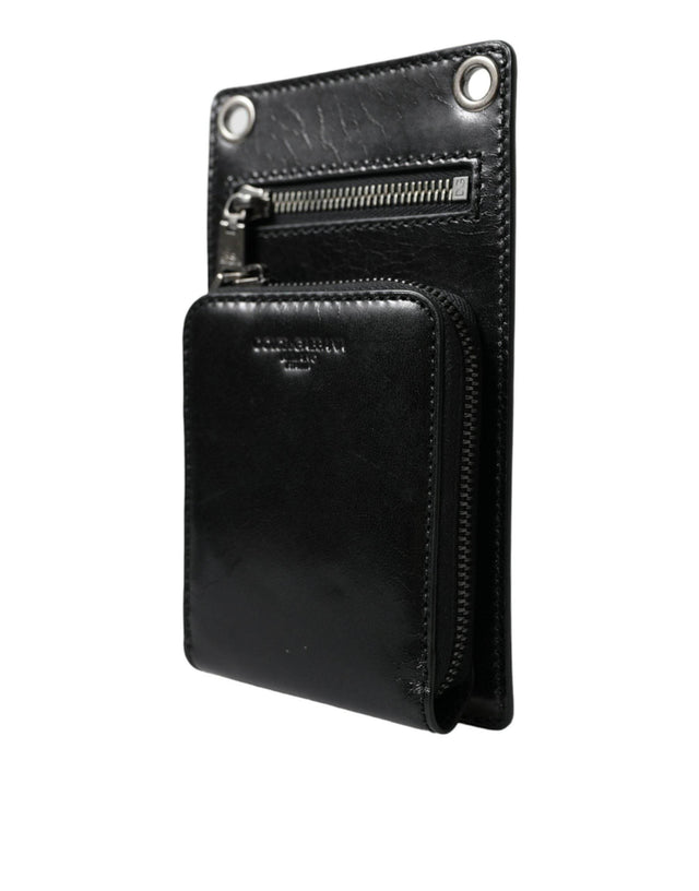 Dolce & Gabbana Wallet Black Horse Leather Zip Logo Cross Body Phone Slot - Hilstor