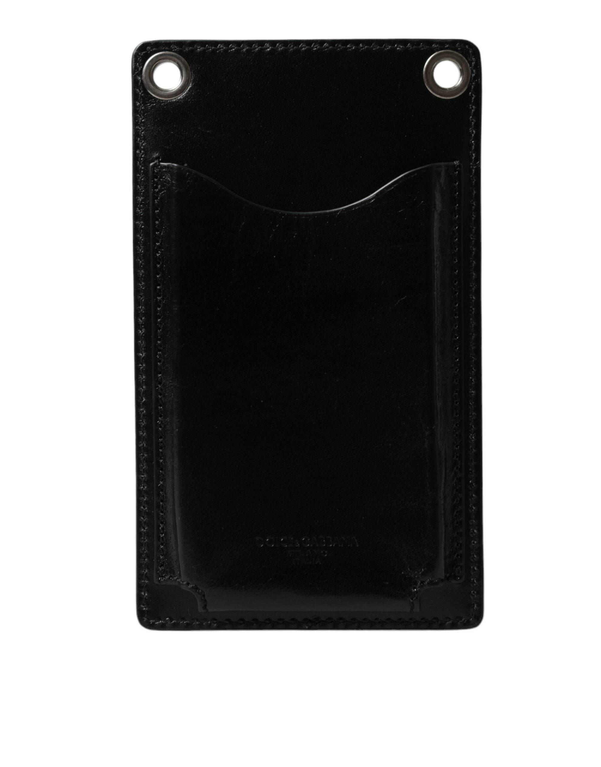 Dolce & Gabbana Wallet Black Horse Leather Zip Logo Cross Body Phone Slot - Hilstor