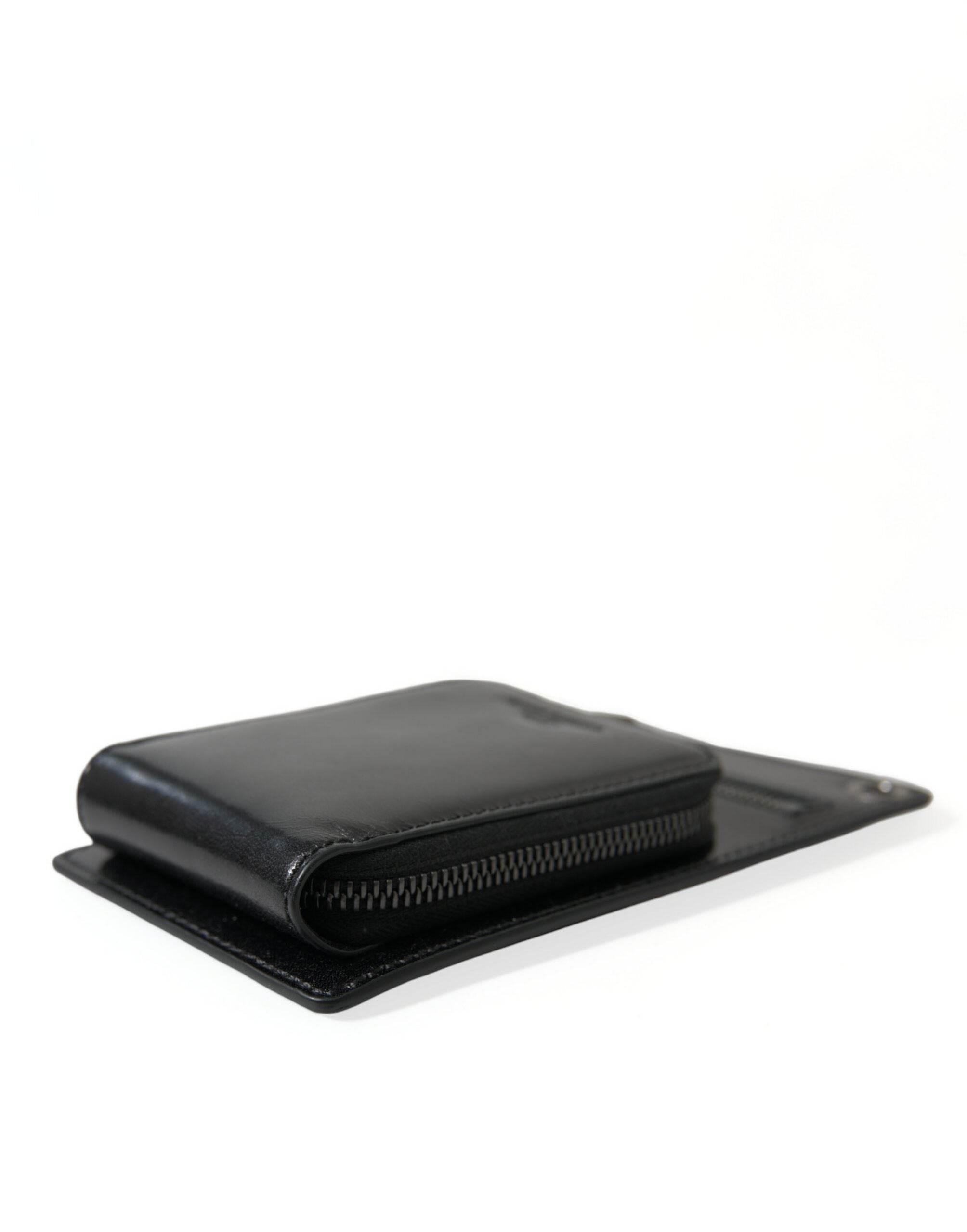 Dolce & Gabbana Wallet Black Horse Leather Zip Logo Cross Body Phone Slot - Hilstor