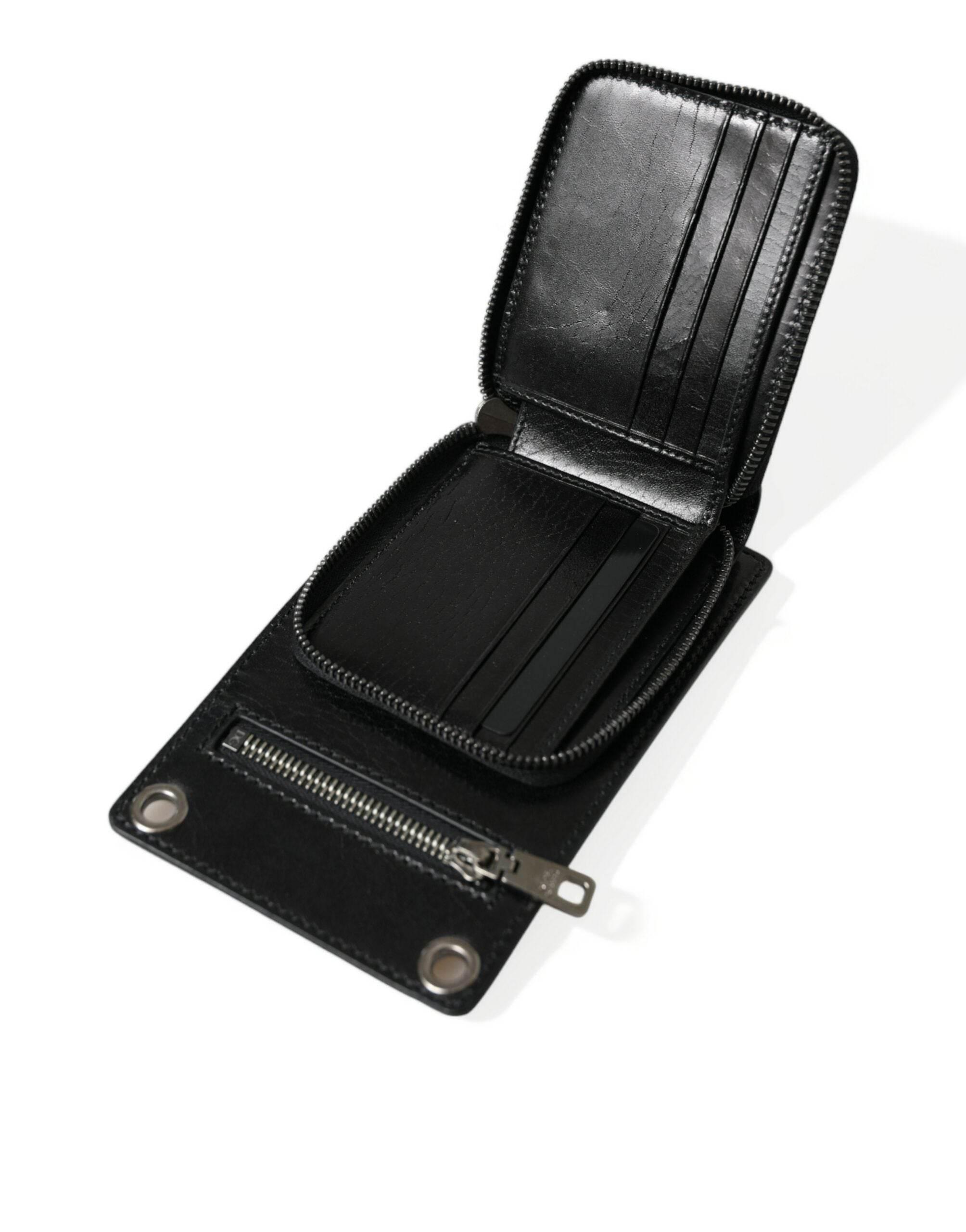 Dolce & Gabbana Wallet Black Horse Leather Zip Logo Cross Body Phone Slot - Hilstor
