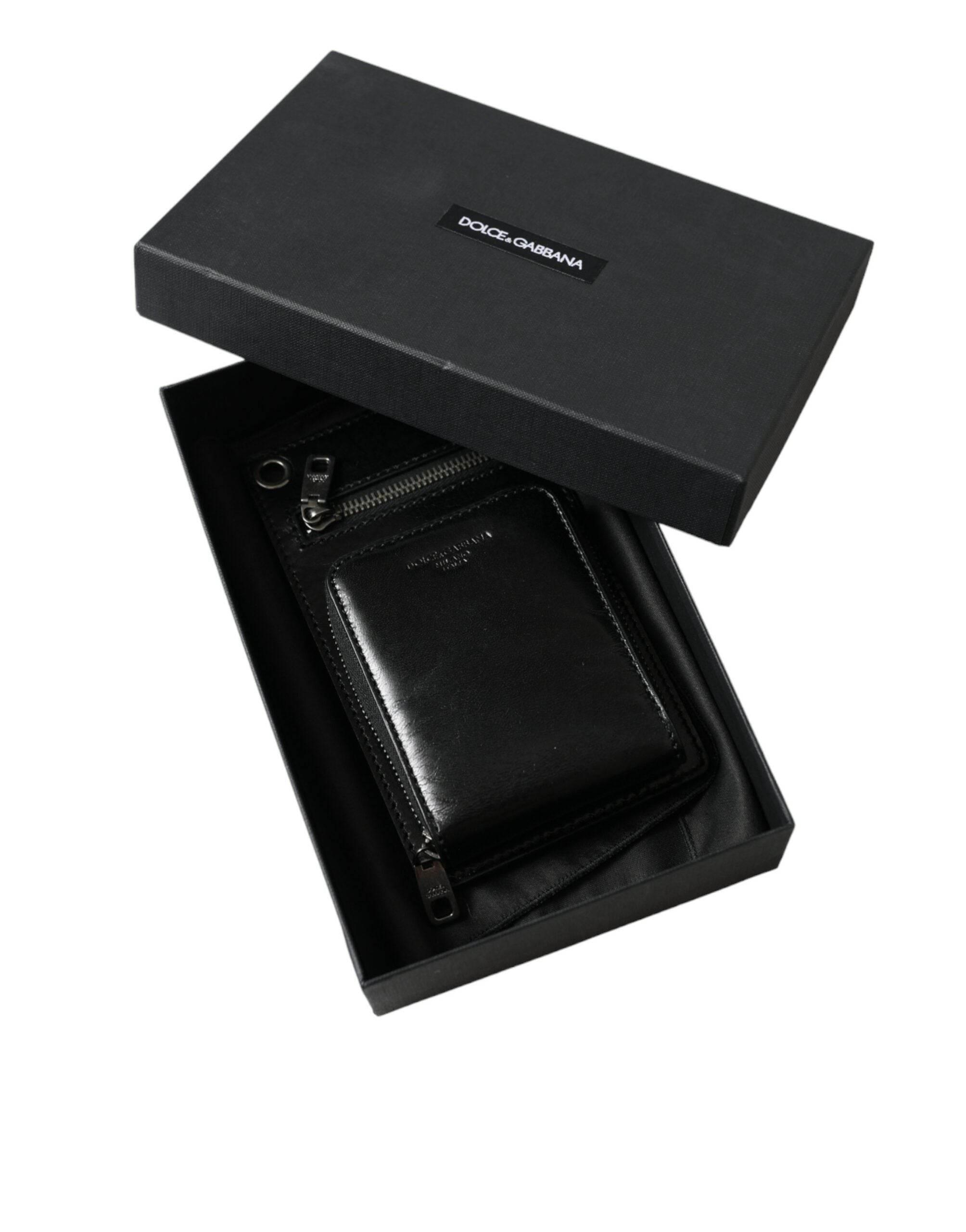 Dolce & Gabbana Wallet Black Horse Leather Zip Logo Cross Body Phone Slot - Hilstor