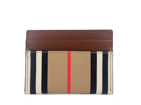 Burberry Sandon Tan Canvas Check Printed Leather Slim Card Case Wallet - Hilstor