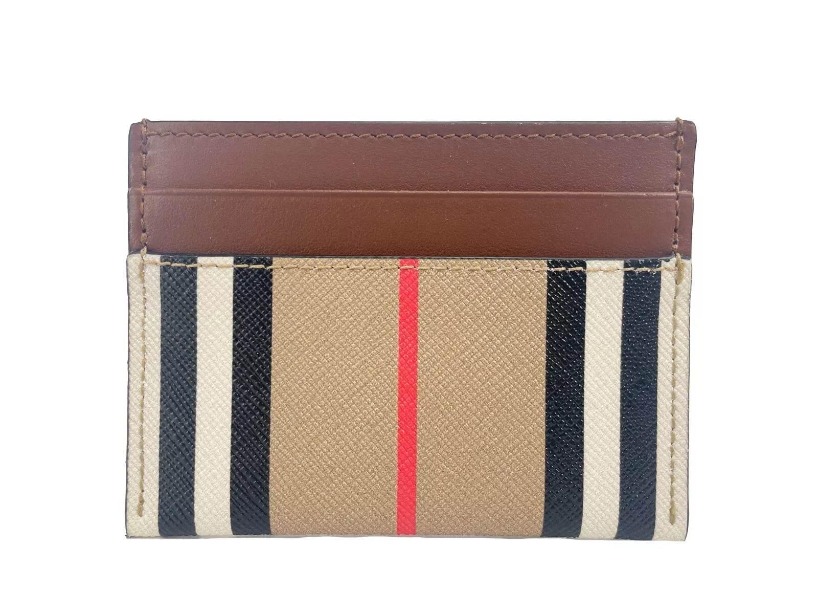 Burberry Sandon Tan Canvas Check Printed Leather Slim Card Case Wallet - Hilstor