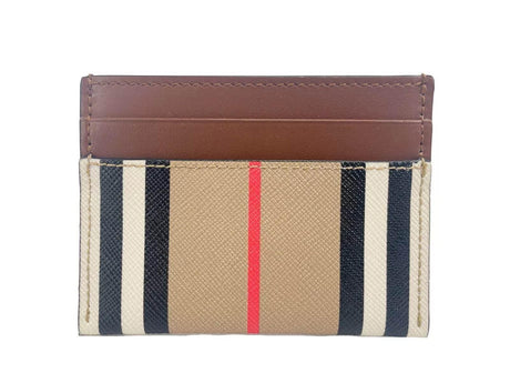 Burberry Sandon Tan Canvas Check Printed Leather Slim Card Case Wallet - Hilstor