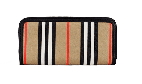 Burberry Ellerby Black Leather Icon Stripe Canvas Zip Around Continental Wallet - Hilstor