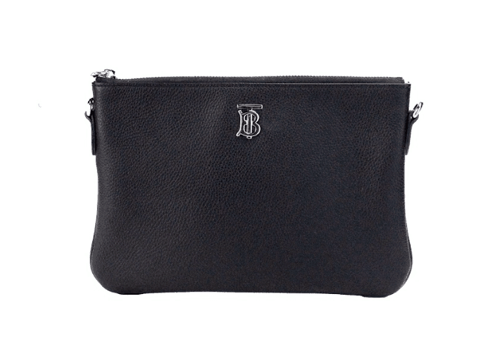 Burberry Peyton Monogram Black Leather Pouch Crossbody Bag Purse - Hilstor